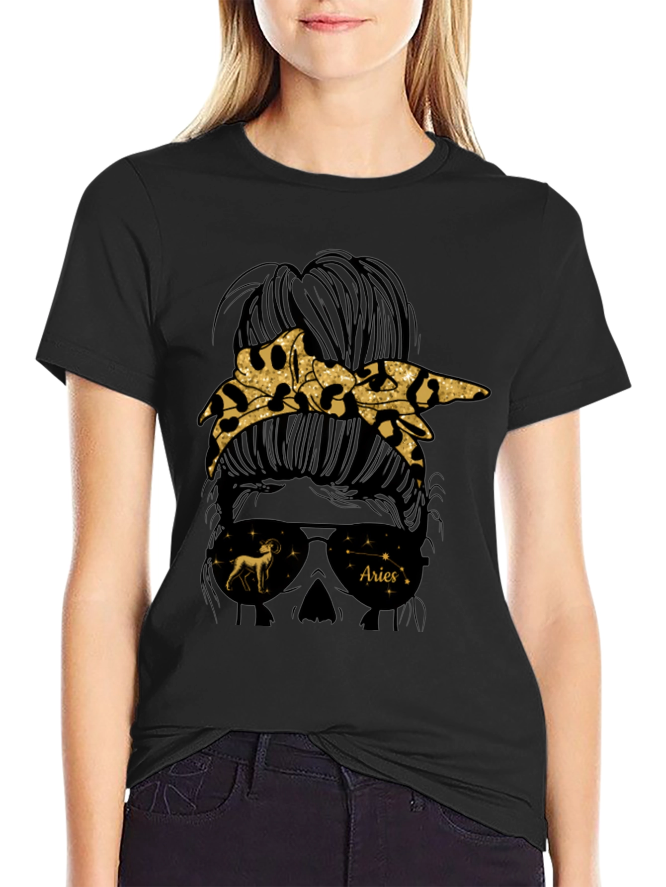Aries Zodiac Messy Bun Graphic Tee
