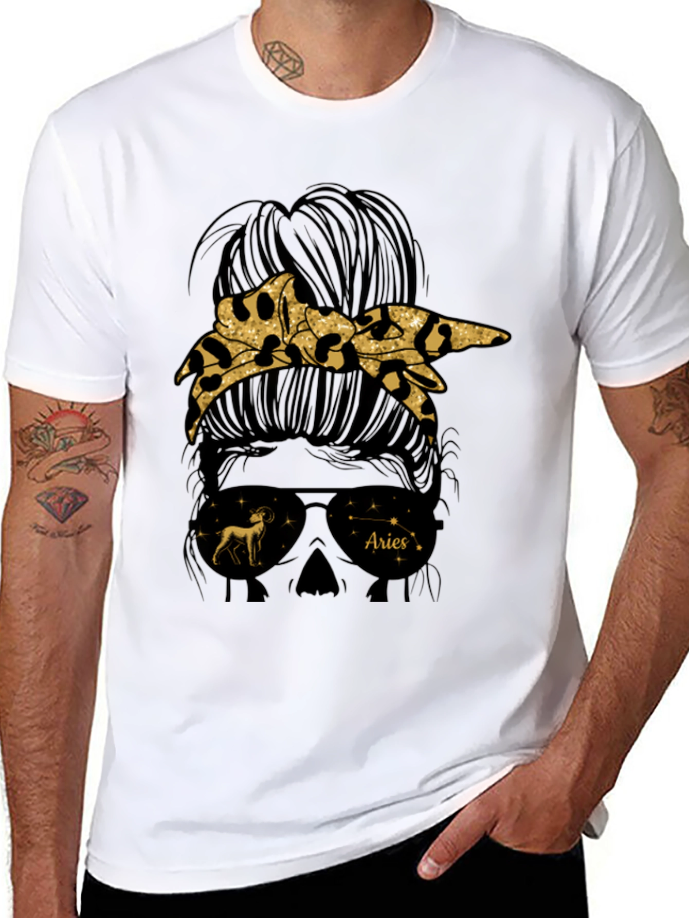 Aries Zodiac Messy Bun Graphic Tee