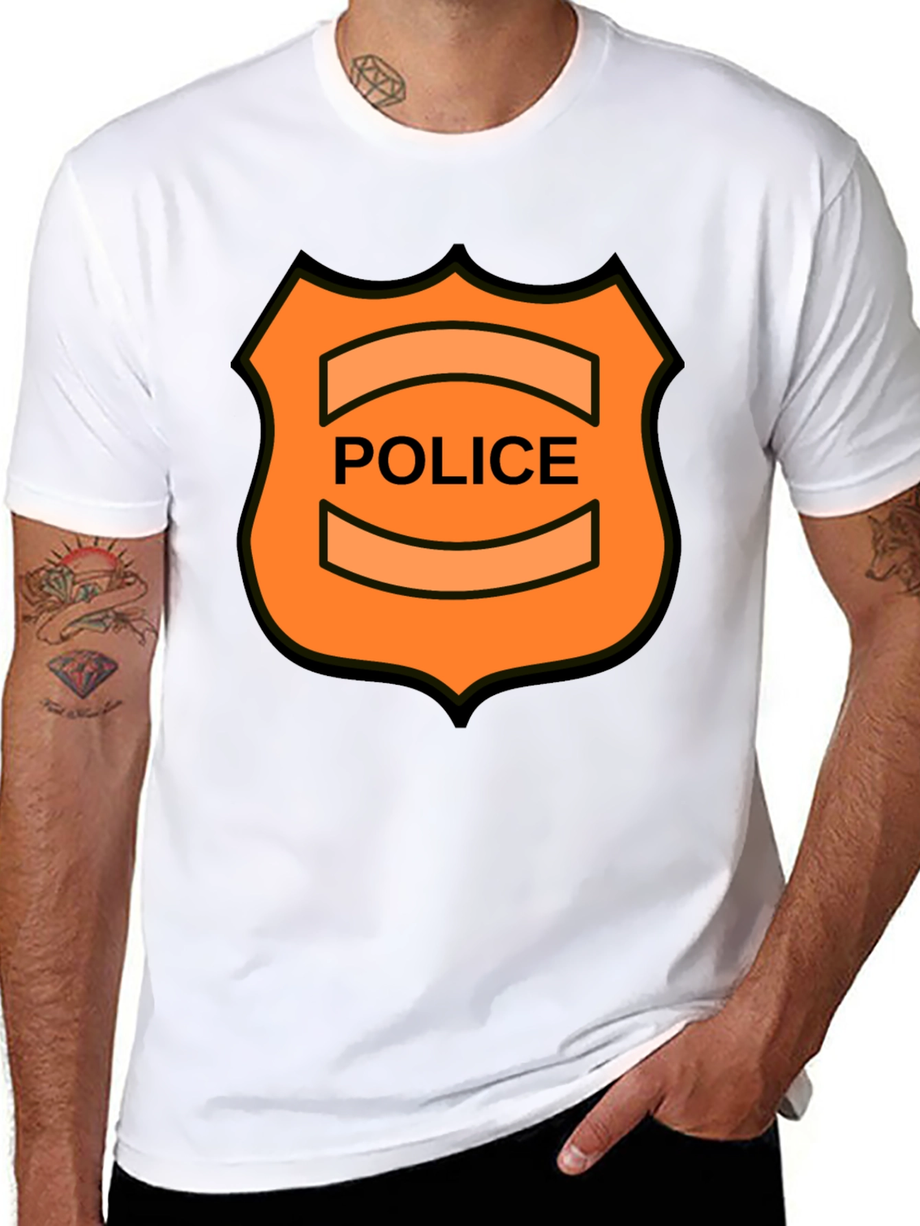 Novelty Police Badge Graphic Tee - Black