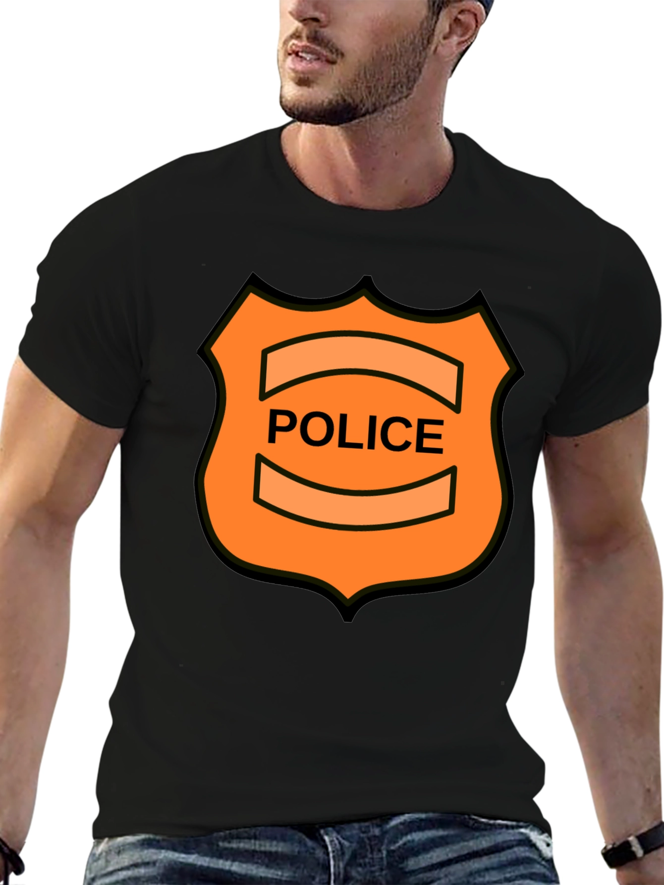 Novelty Police Badge Graphic Tee - Black
