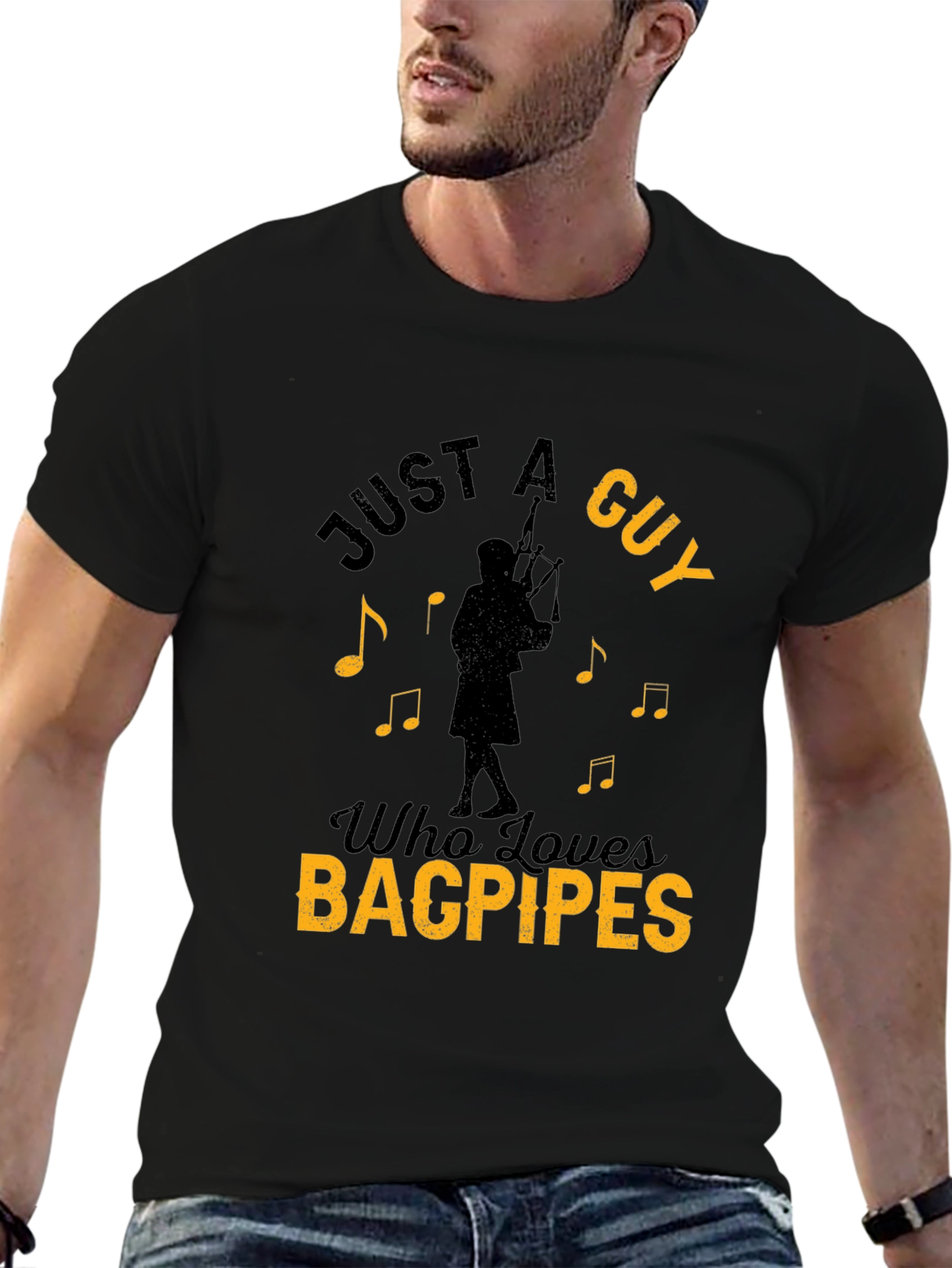 Just A Guy Who Loves Bagpipes Black T-Shirt