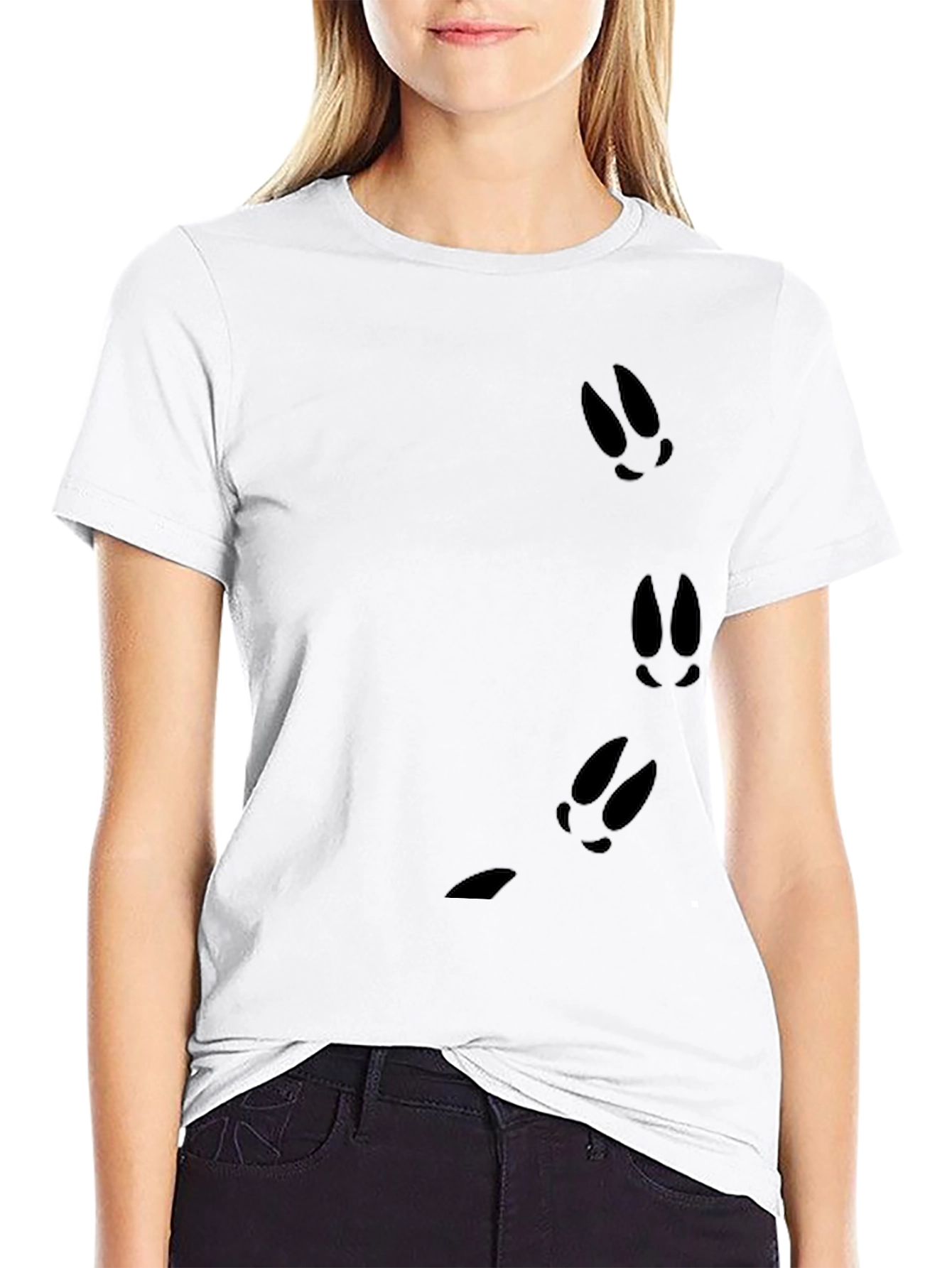 Black Tee with Hare Footprint Design