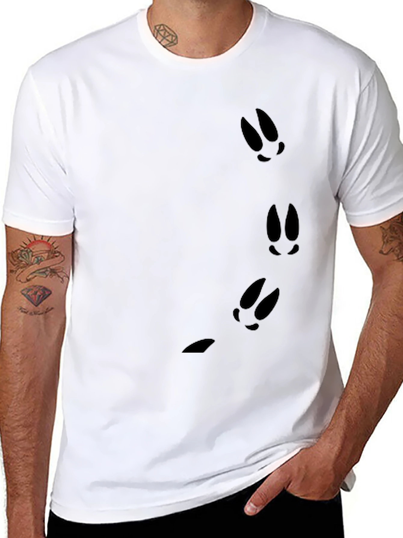 Black Tee with Hare Footprint Design