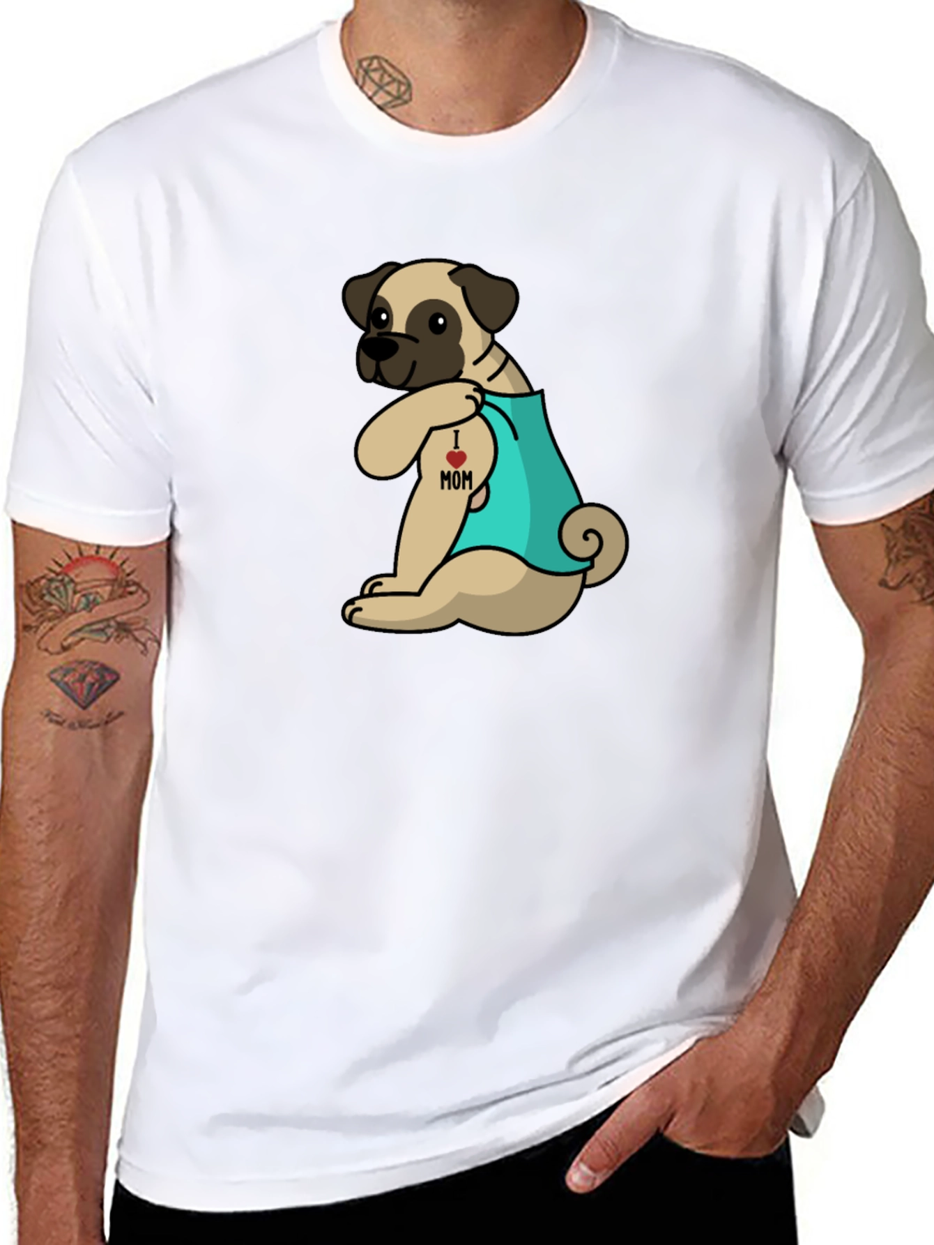 I Heart Mom Tattoo Pug T-Shirt