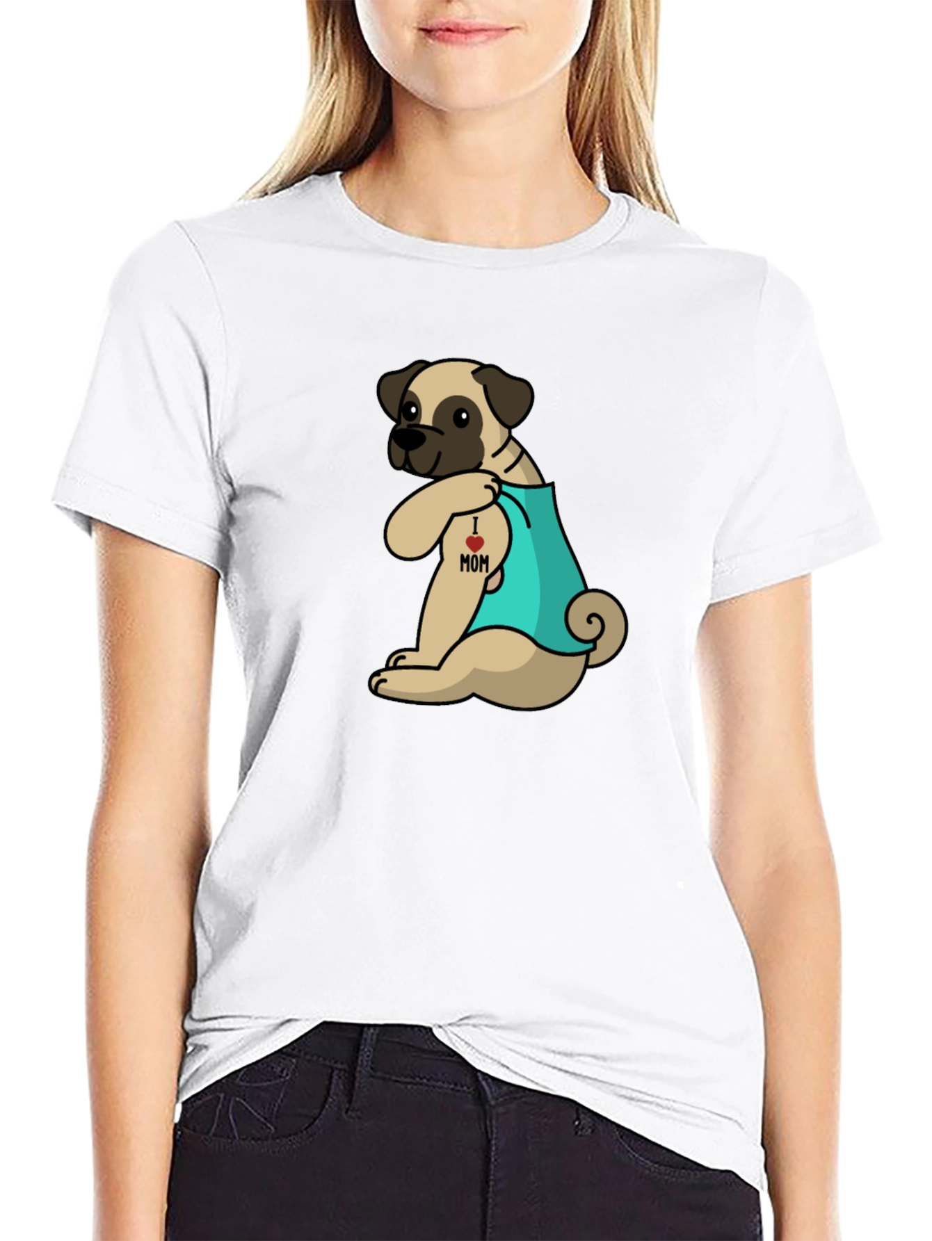 I Heart Mom Tattoo Pug T-Shirt