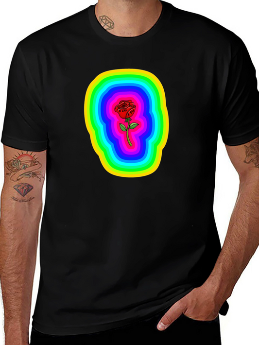 Rainbow Rose Graphic Black T-Shirt