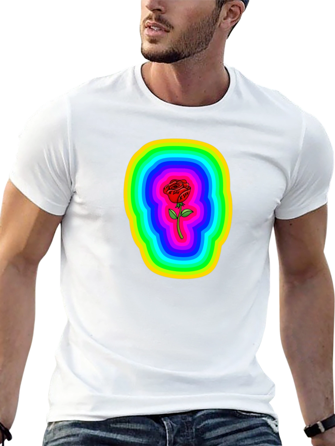 Rainbow Rose Graphic Black T-Shirt