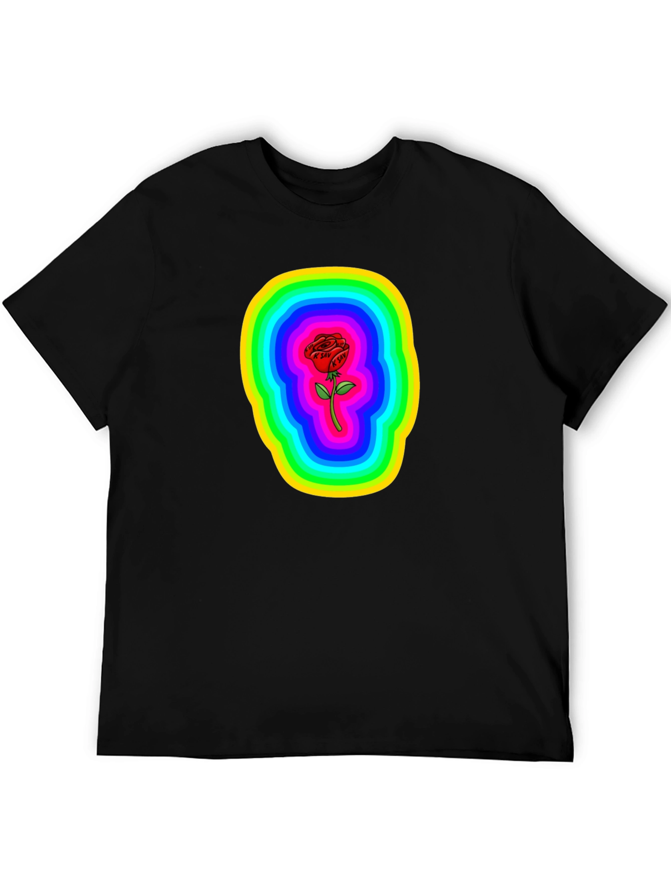 Rainbow Rose Graphic Black T-Shirt