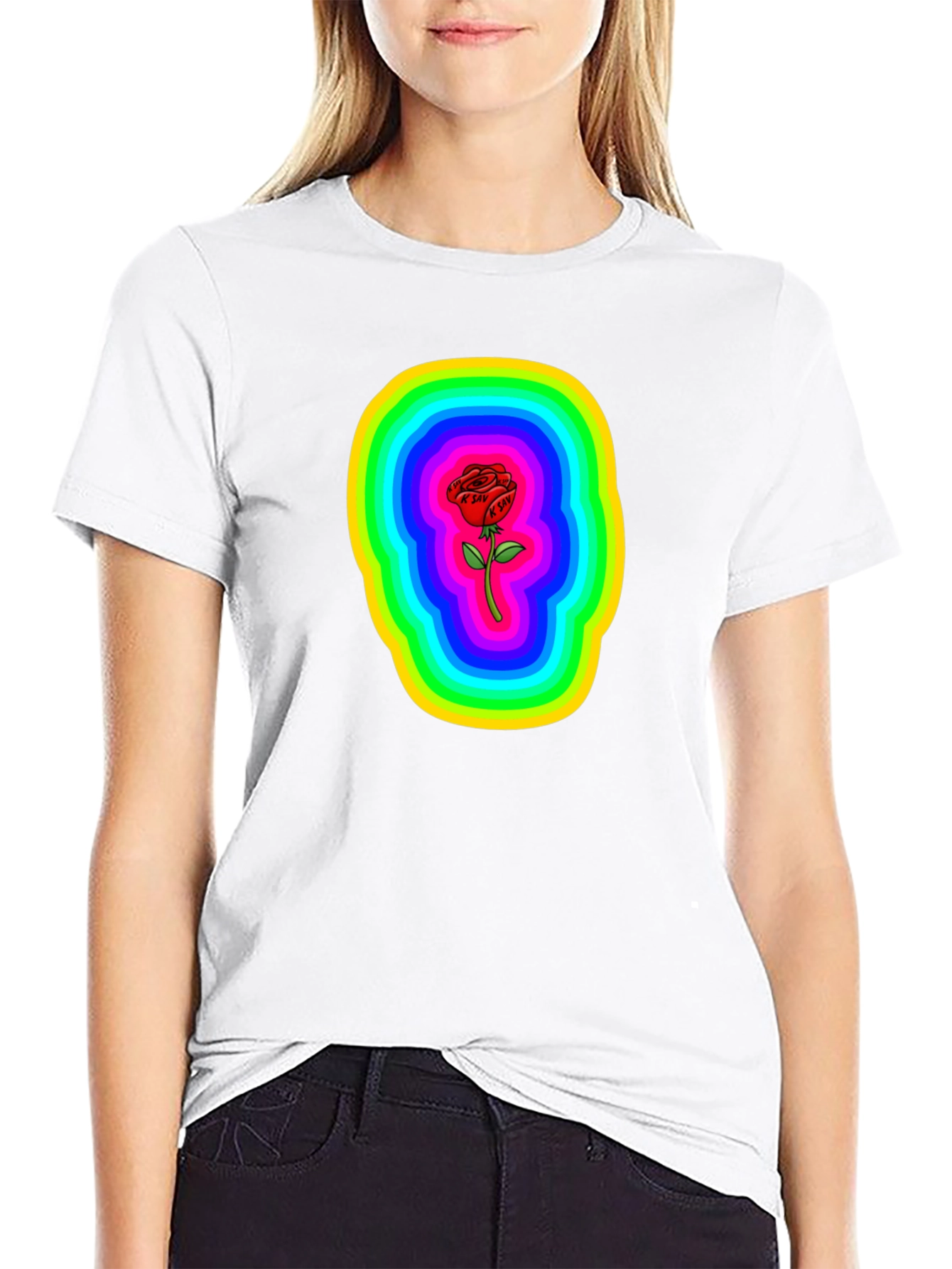 Rainbow Rose Graphic Black T-Shirt