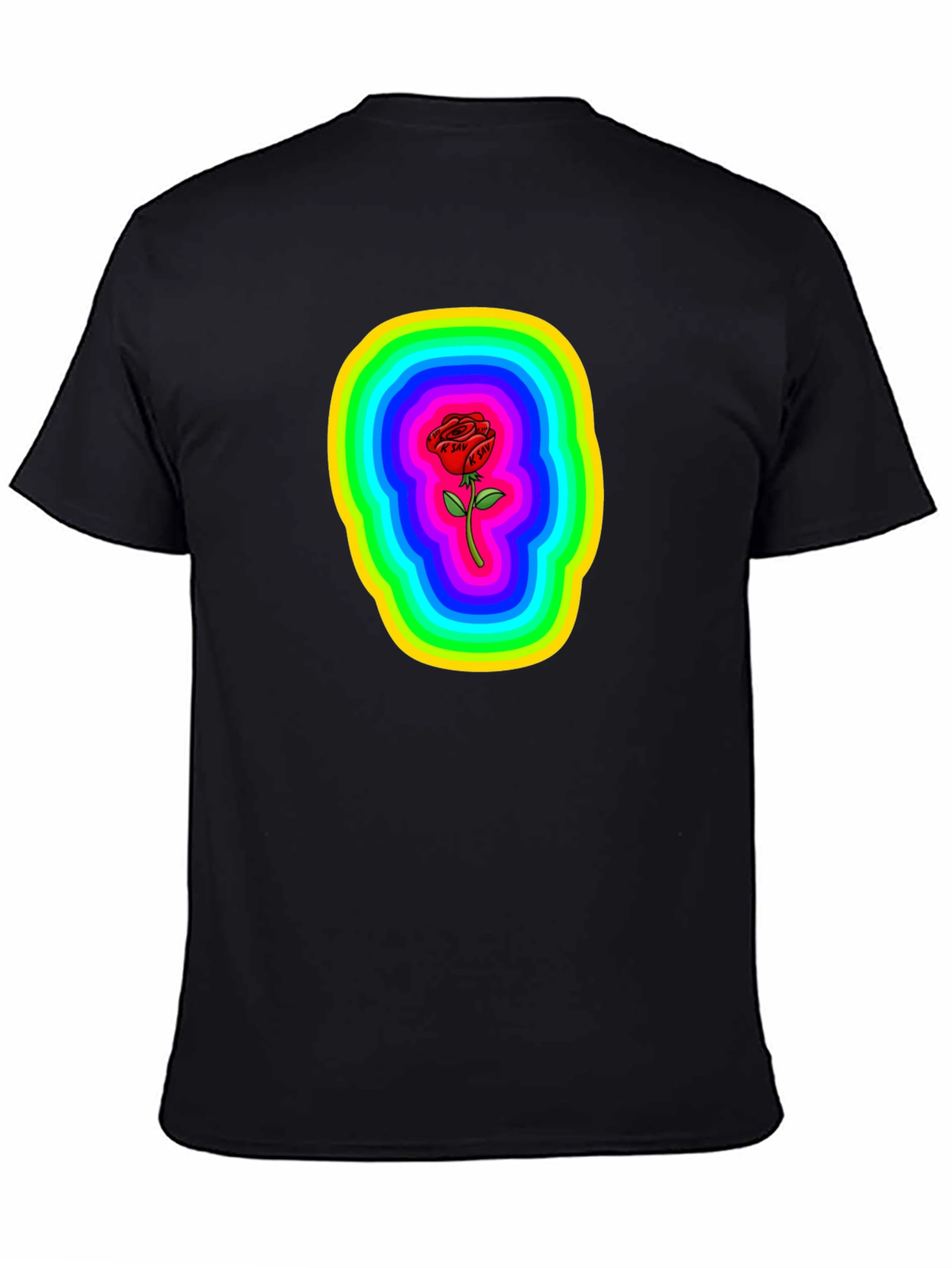 Rainbow Rose Graphic Black T-Shirt