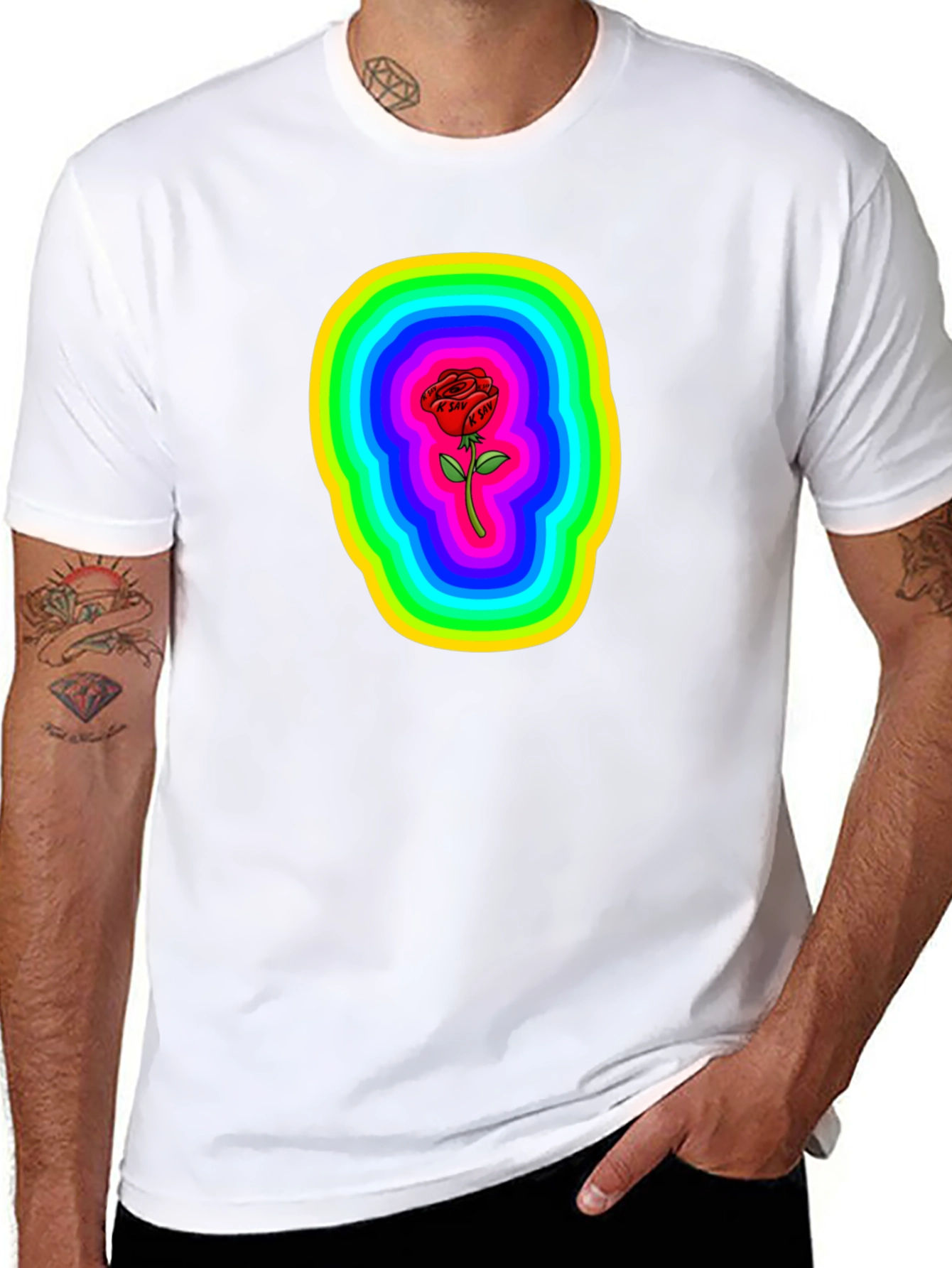 Rainbow Rose Graphic Black T-Shirt