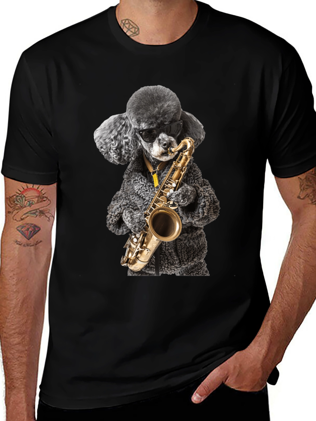 Cool Poodle Sax Player Graphic Tee