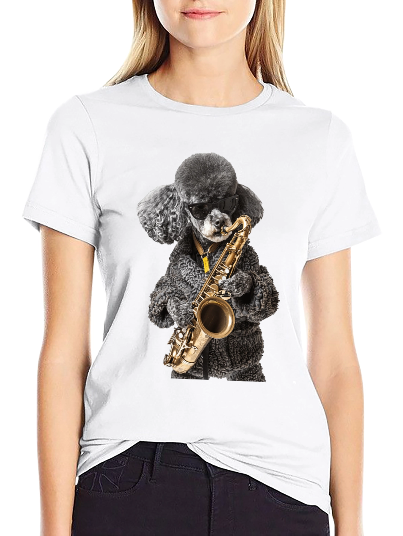 Cool Poodle Sax Player Graphic Tee
