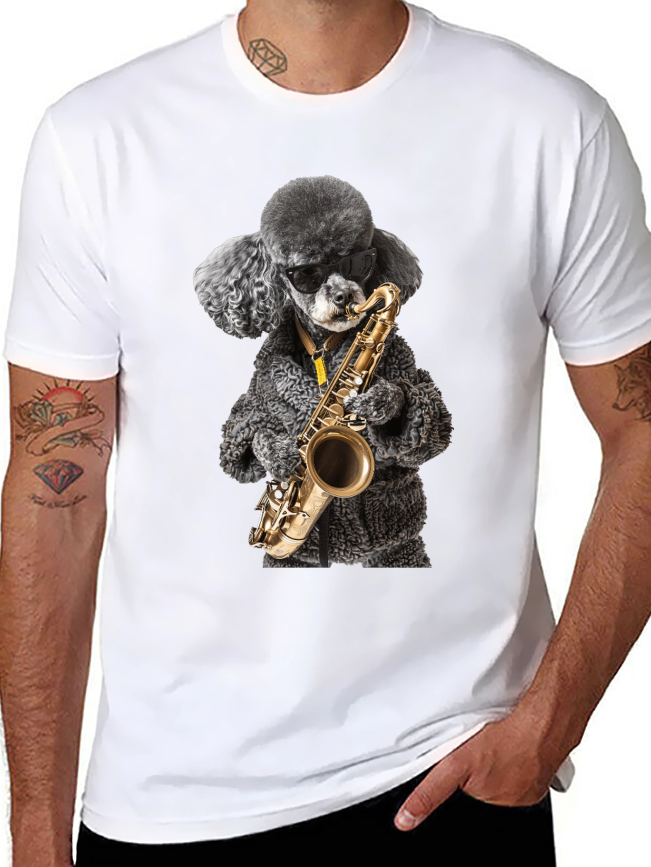 Cool Poodle Sax Player Graphic Tee