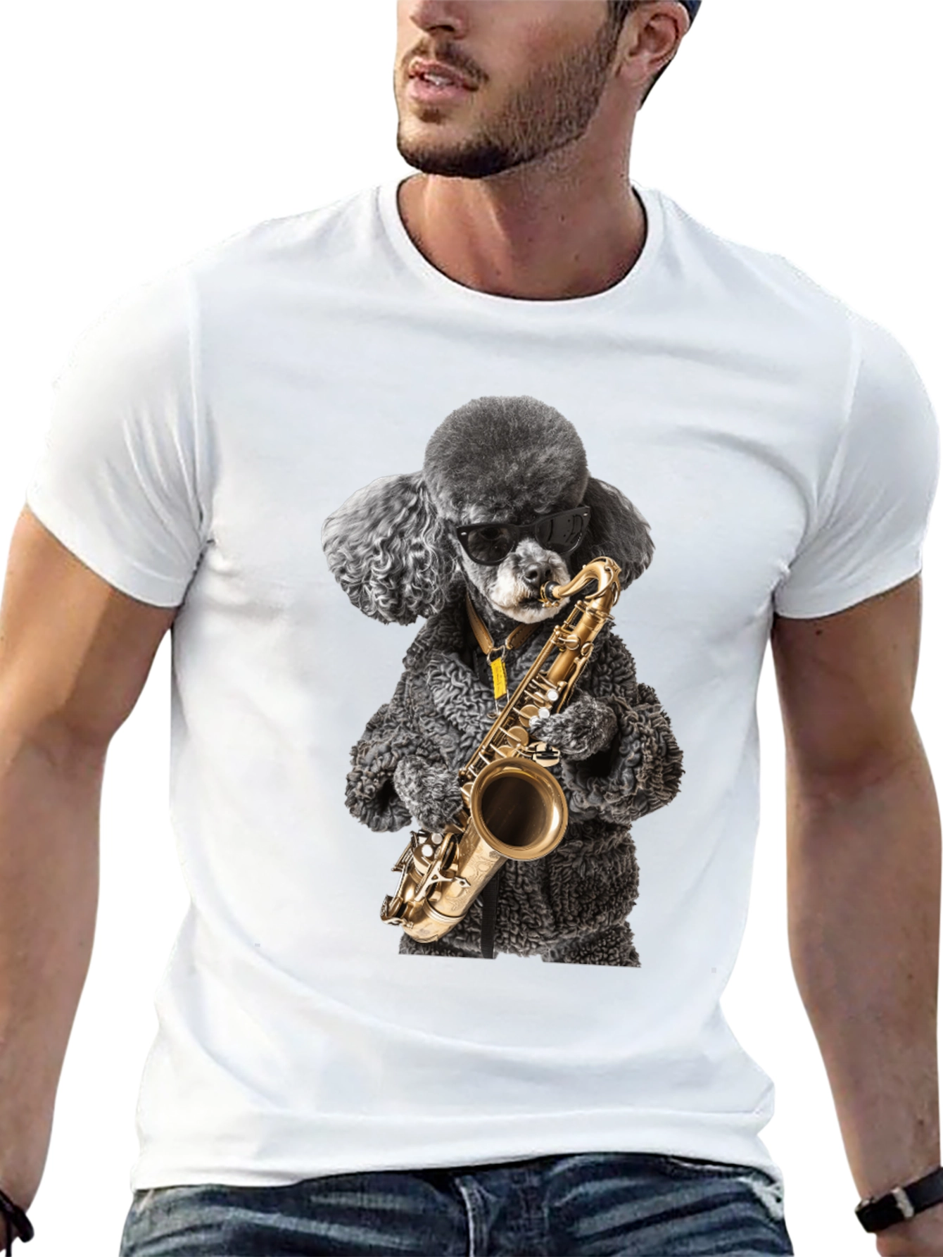 Cool Poodle Sax Player Graphic Tee