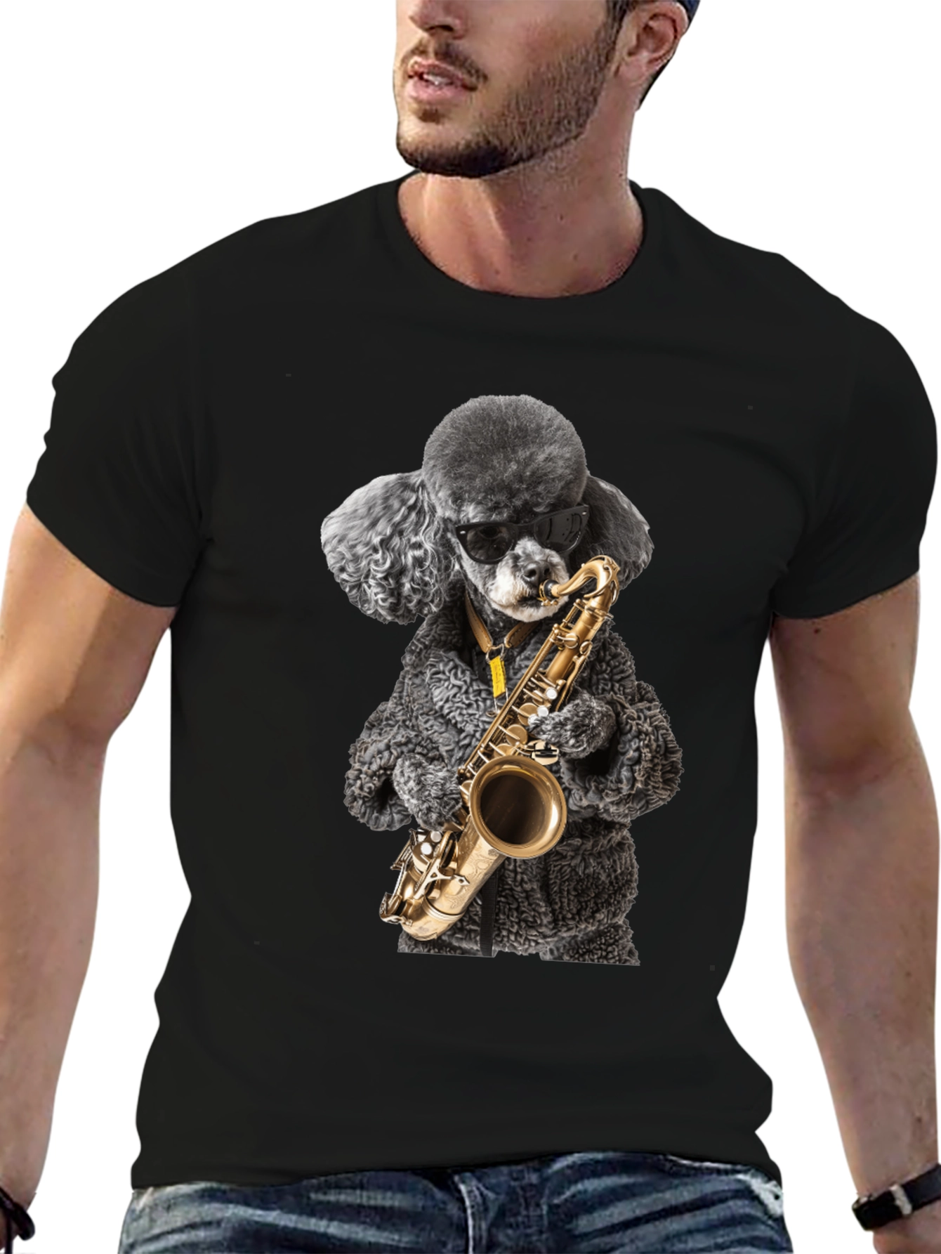 Cool Poodle Sax Player Graphic Tee