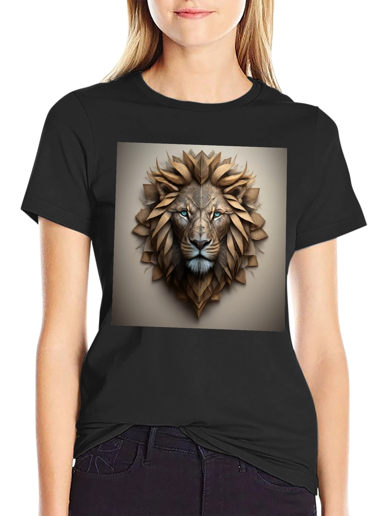 Lion Head Graphic Tee - Black Cotton Blend