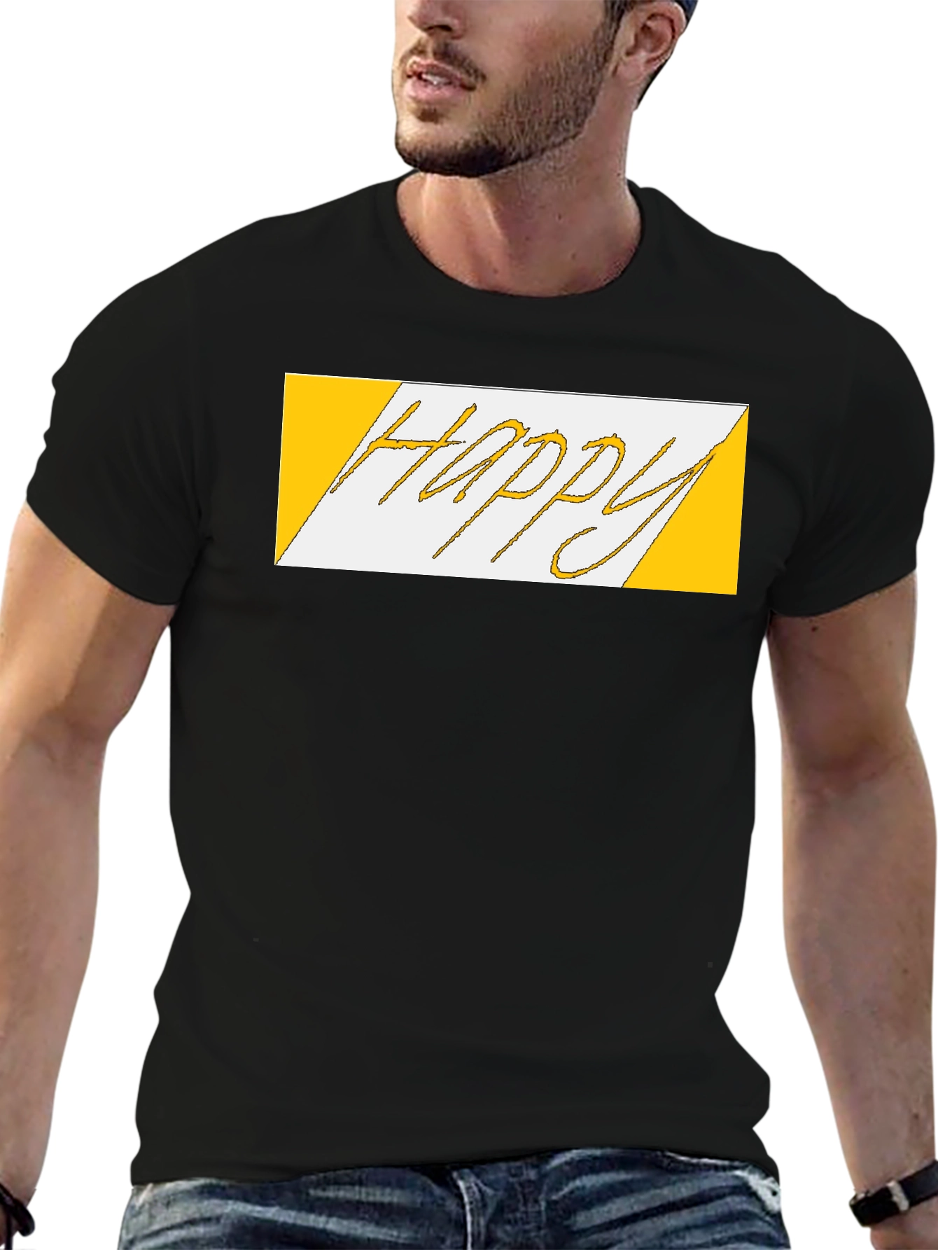 Happy Graphic Print Black T-Shirt