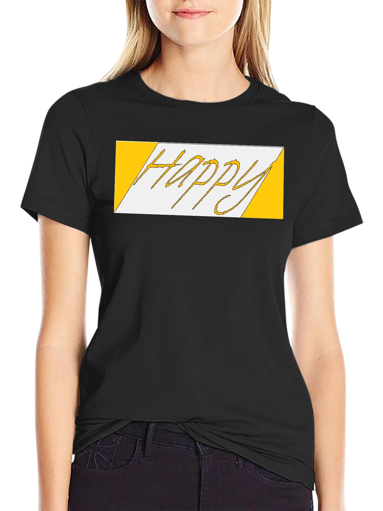 Happy Graphic Print Black T-Shirt
