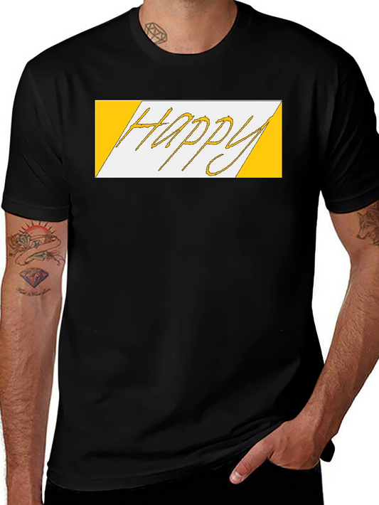 Happy Graphic Print Black T-Shirt