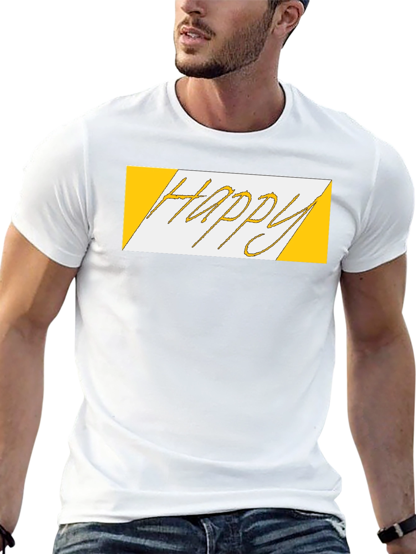 Happy Graphic Print Black T-Shirt