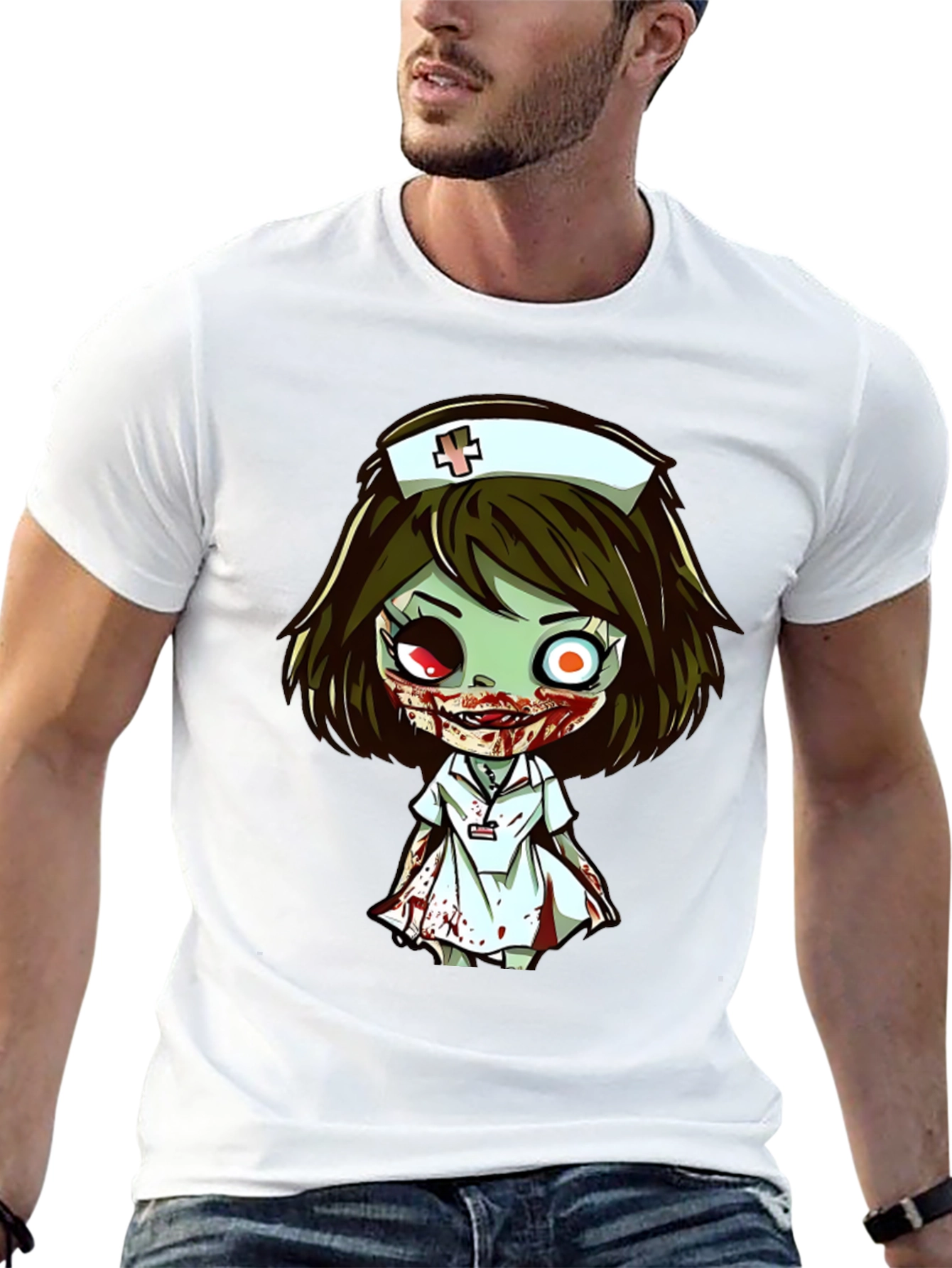 Zombie Nurse Cartoon Graphic T-Shirt
