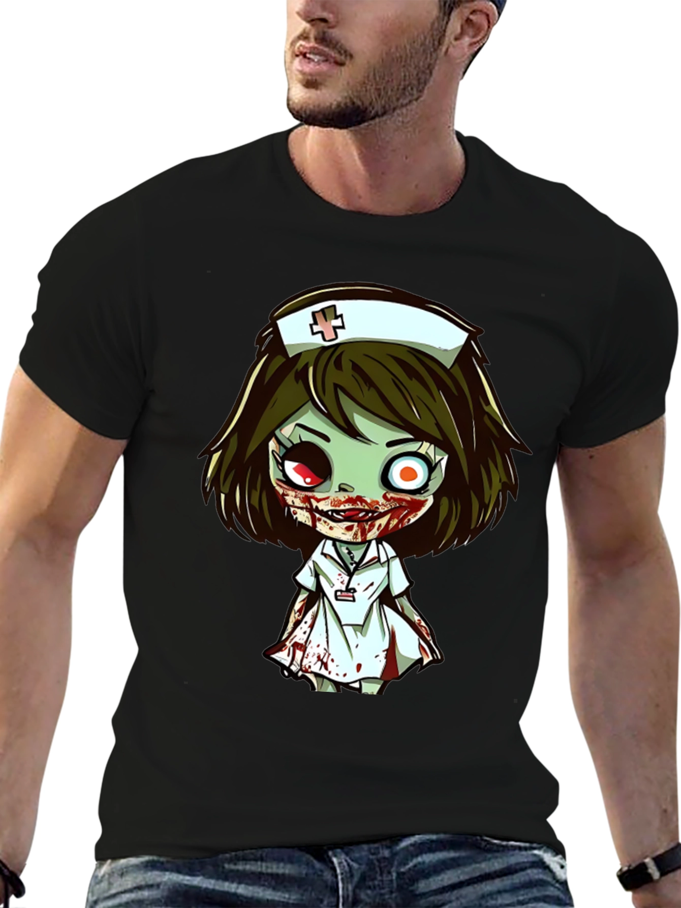 Zombie Nurse Cartoon Graphic T-Shirt