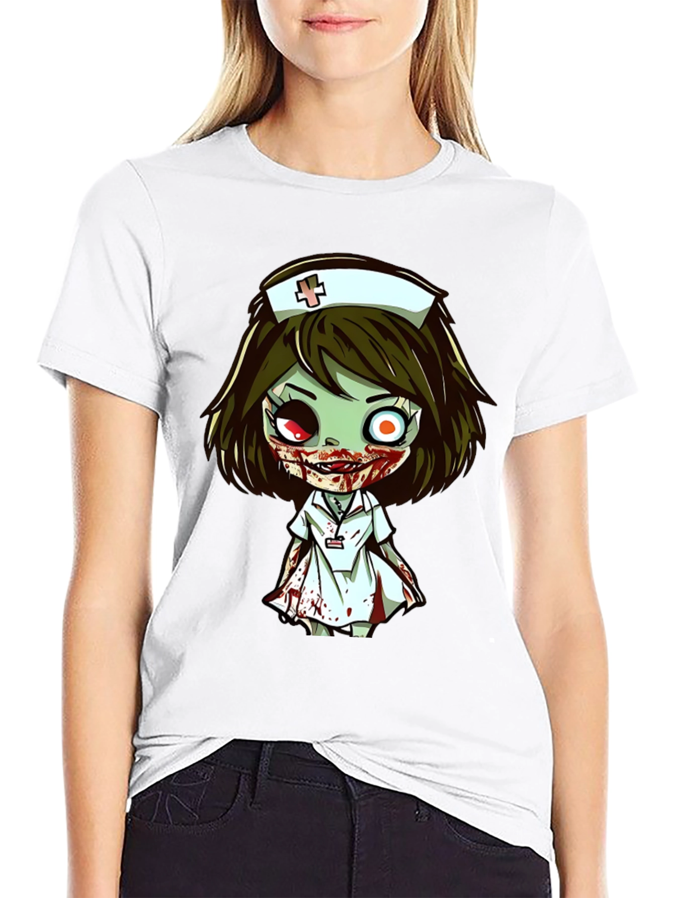 Zombie Nurse Cartoon Graphic T-Shirt