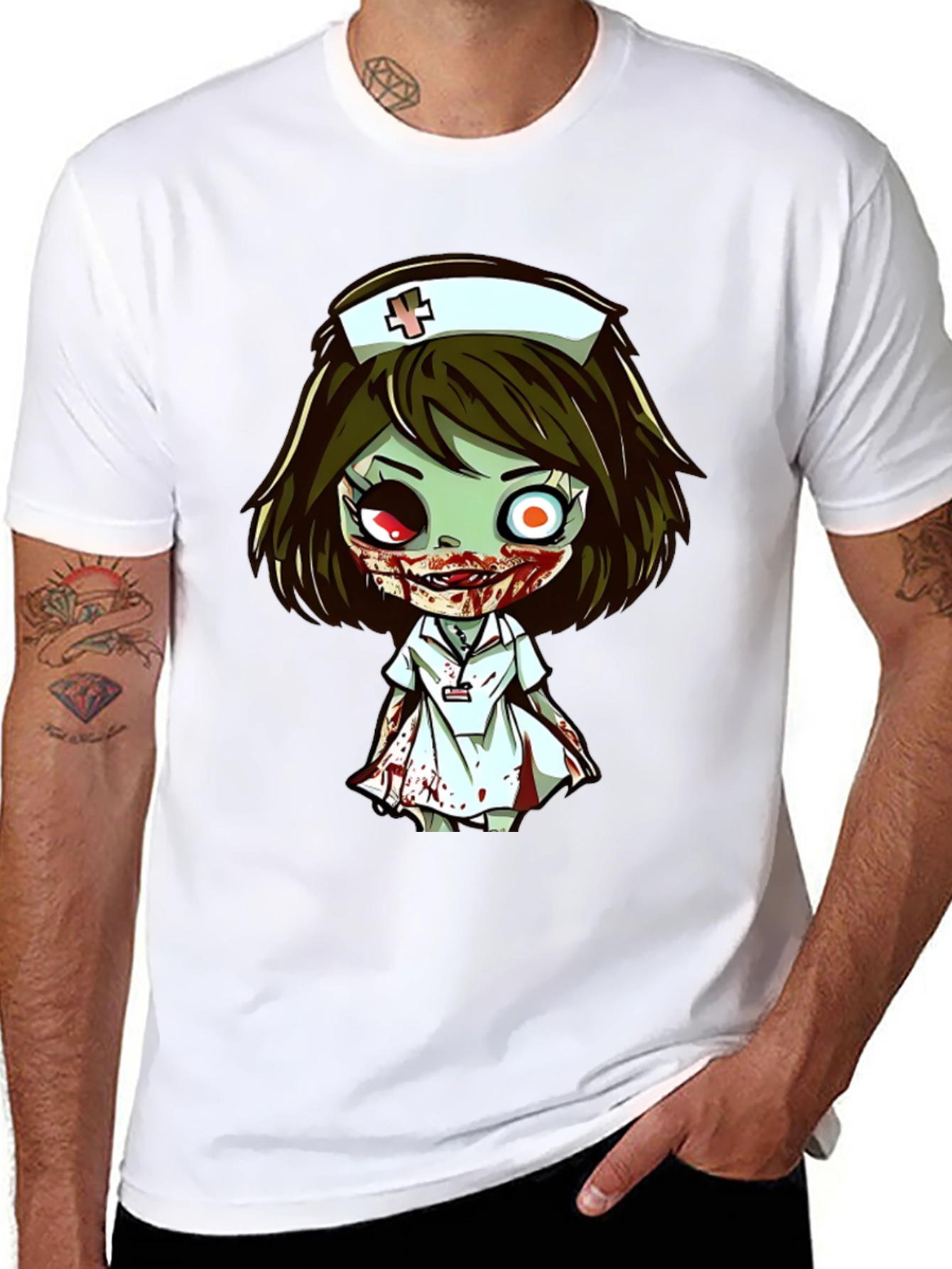 Zombie Nurse Cartoon Graphic T-Shirt