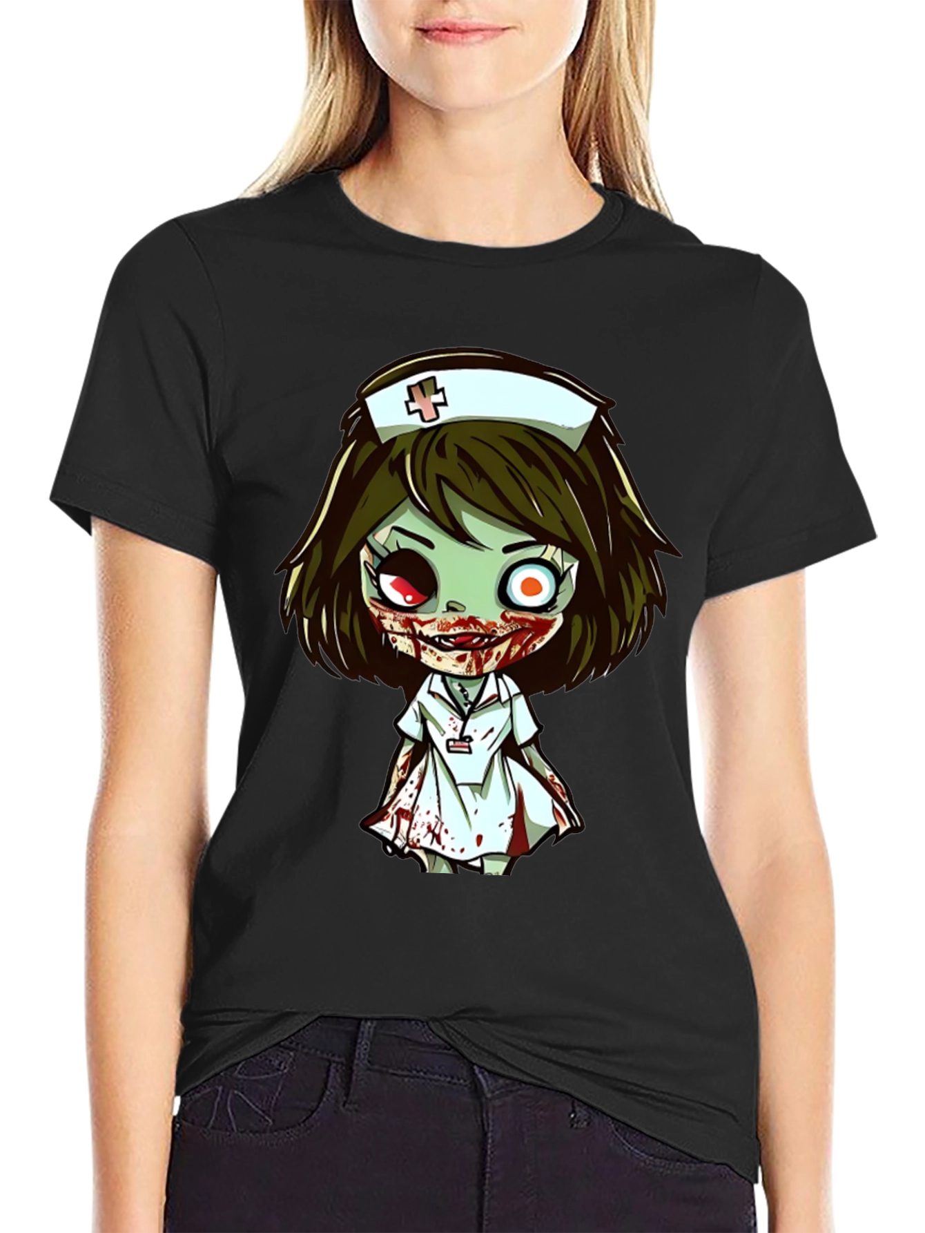 Zombie Nurse Cartoon Graphic T-Shirt