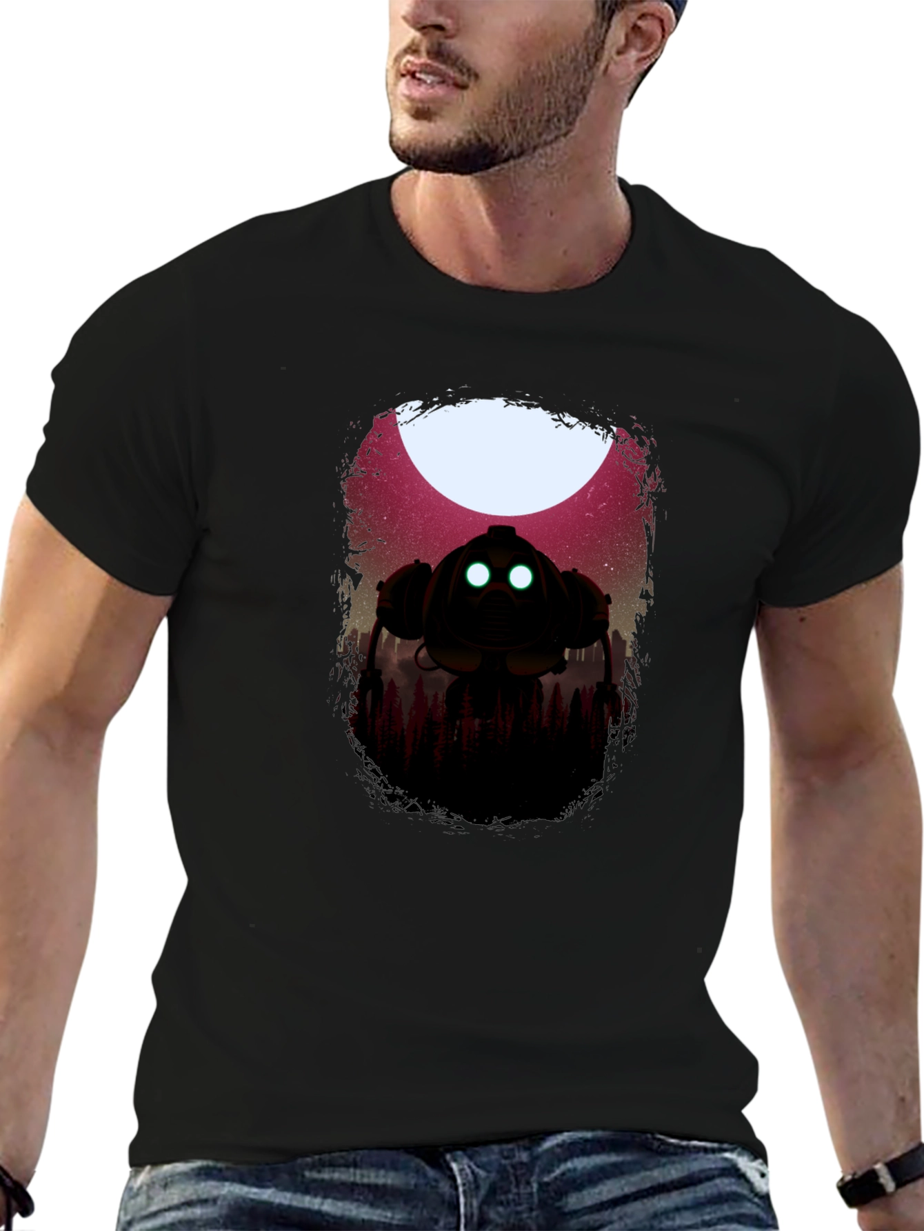 Sci-Fi Robot Graphic Black T-Shirt