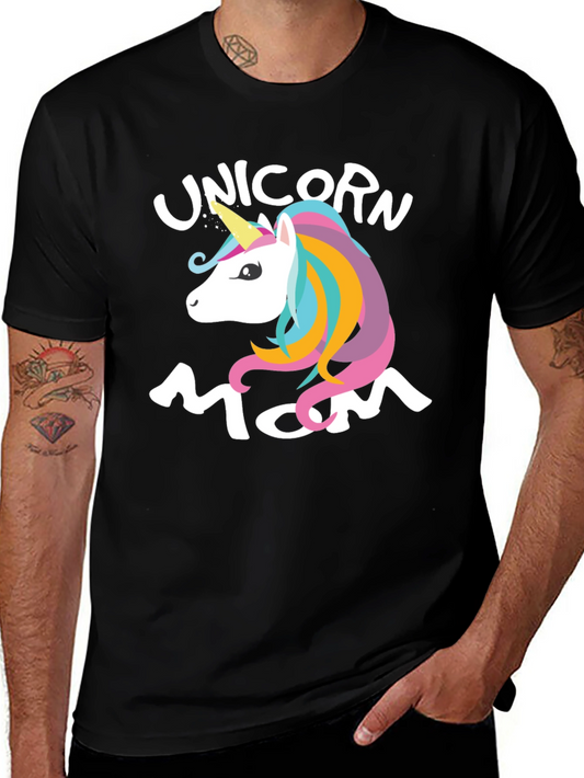Unicorn Mom Graphic Tee - Black Cotton T-Shirt