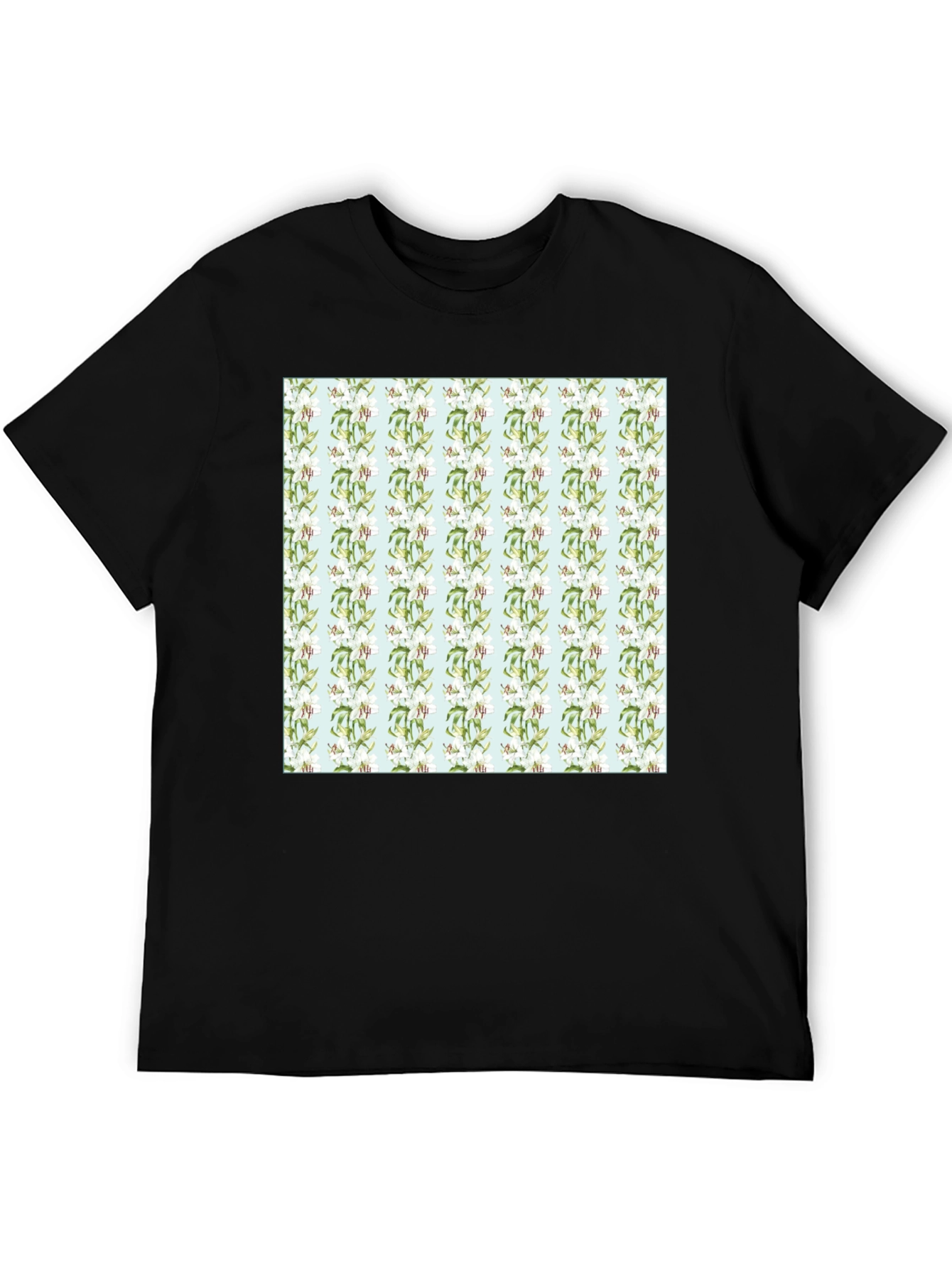 Floral Pattern Mens Black Tee