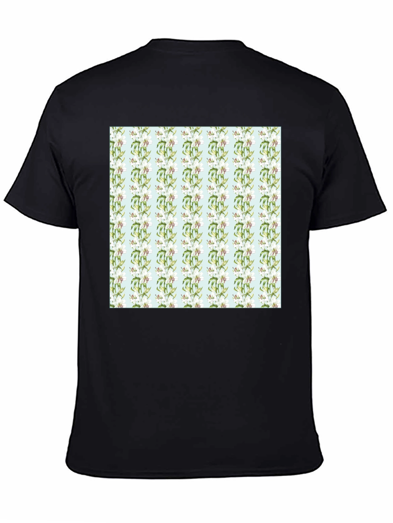 Floral Pattern Mens Black Tee