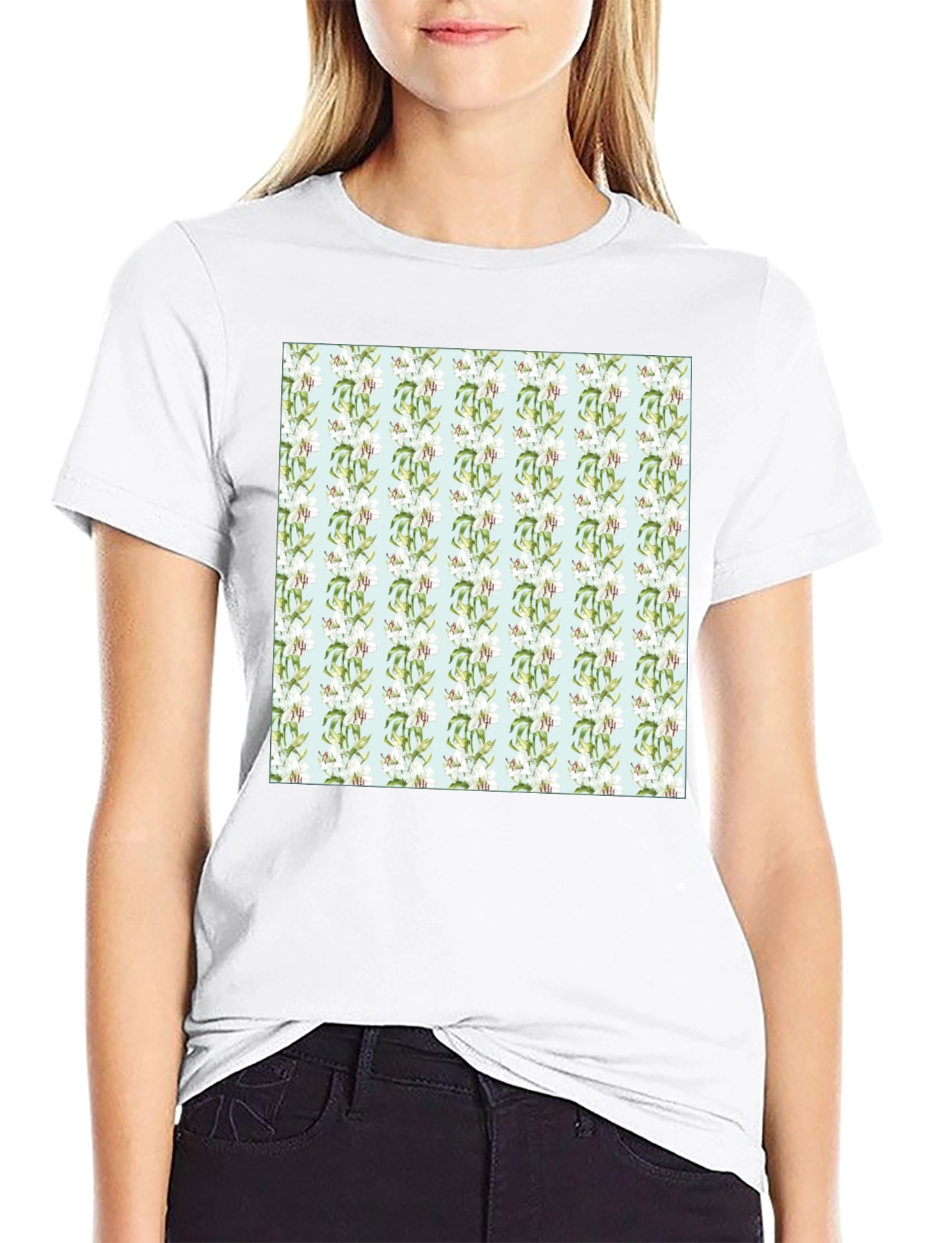 Floral Pattern Mens Black Tee