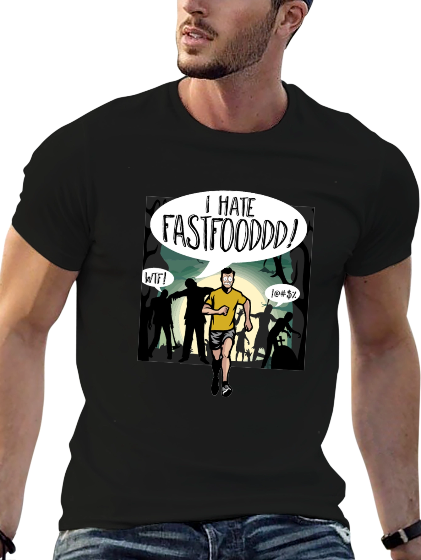 I Hate Fastfood T-Shirt - Zombie Chase Graphic Tee