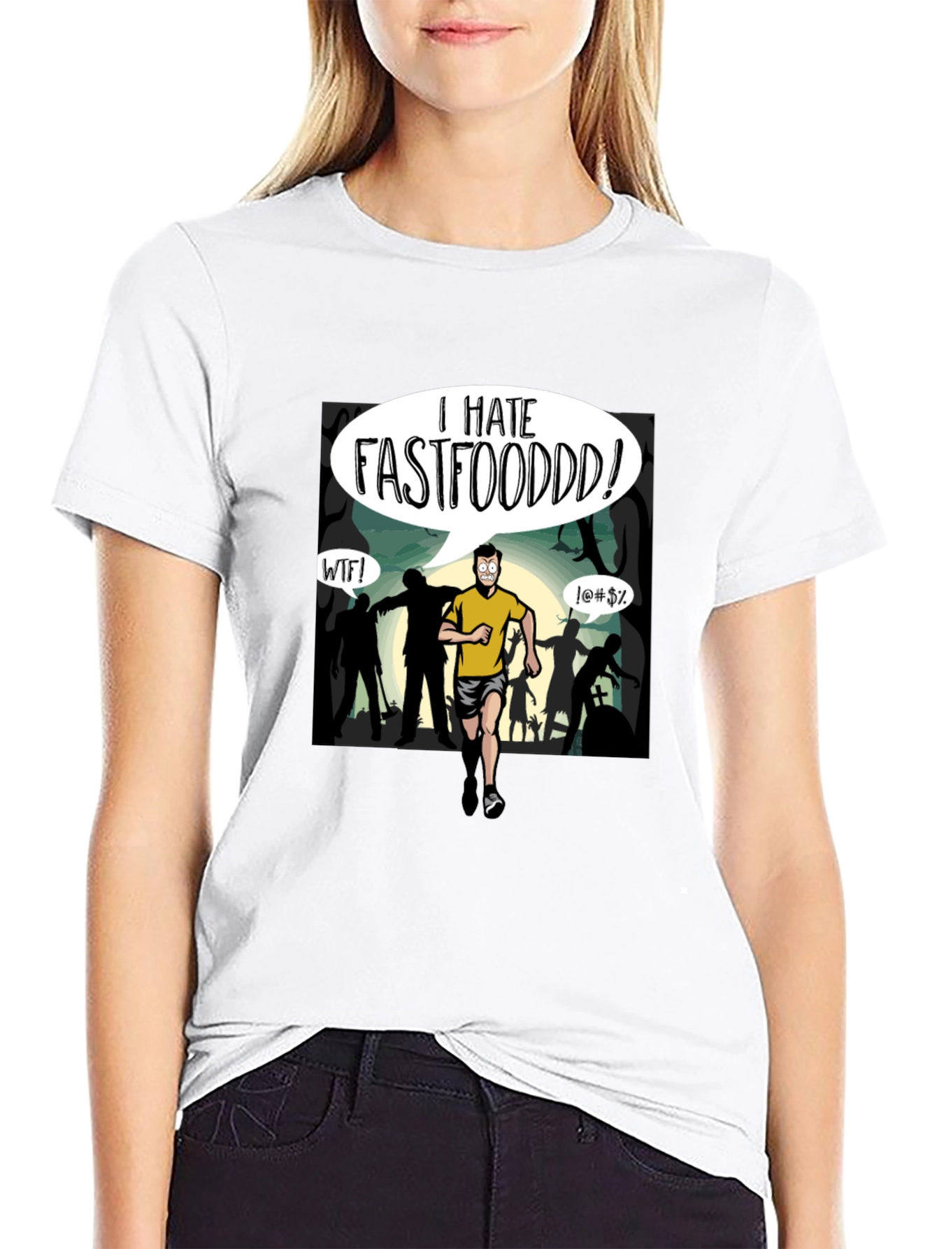 I Hate Fastfood T-Shirt - Zombie Chase Graphic Tee
