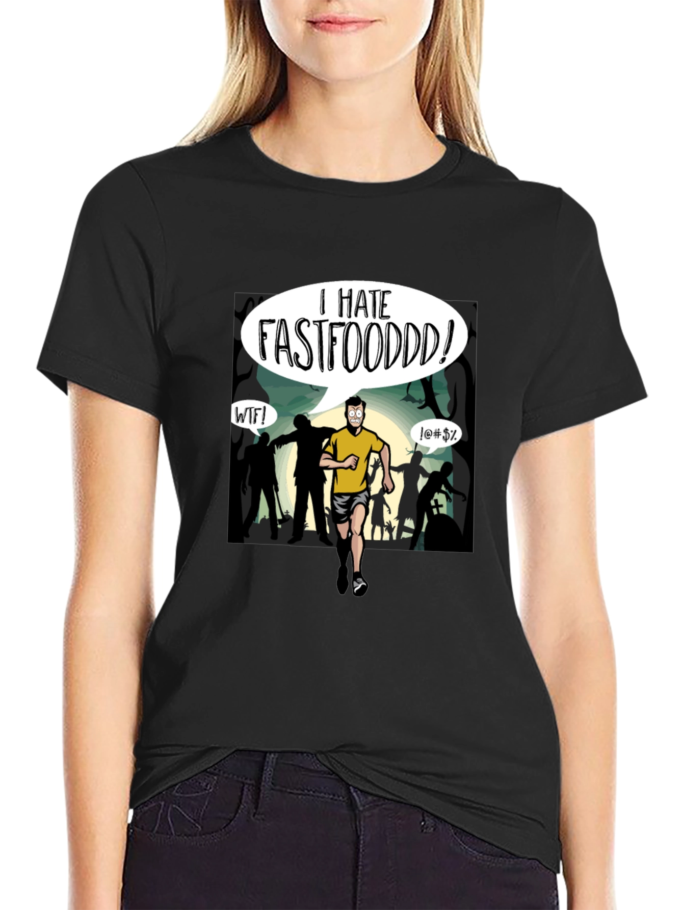 I Hate Fastfood T-Shirt - Zombie Chase Graphic Tee
