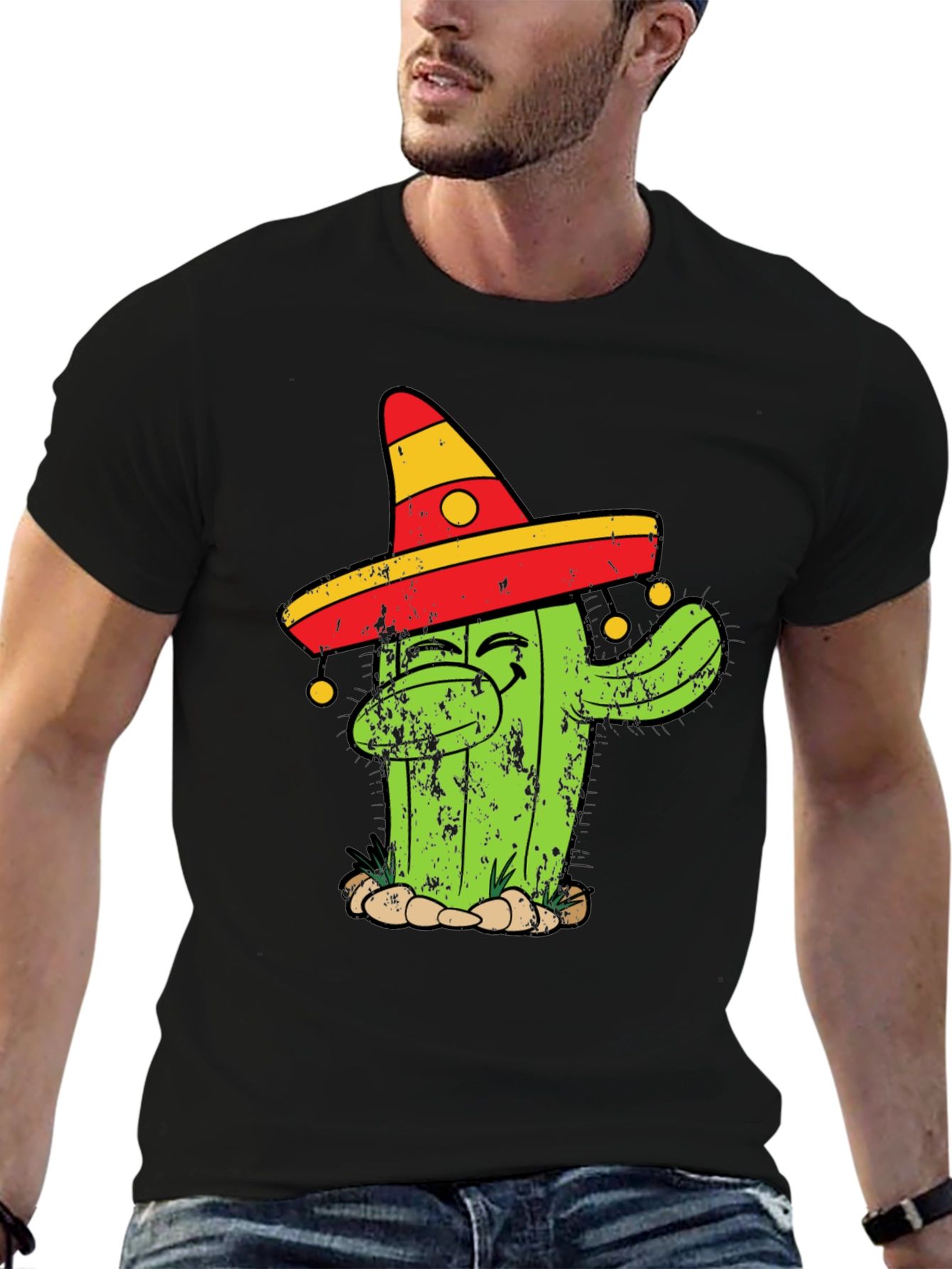 Dabbing Cactus T-Shirt - Mens Black Cotton Tee