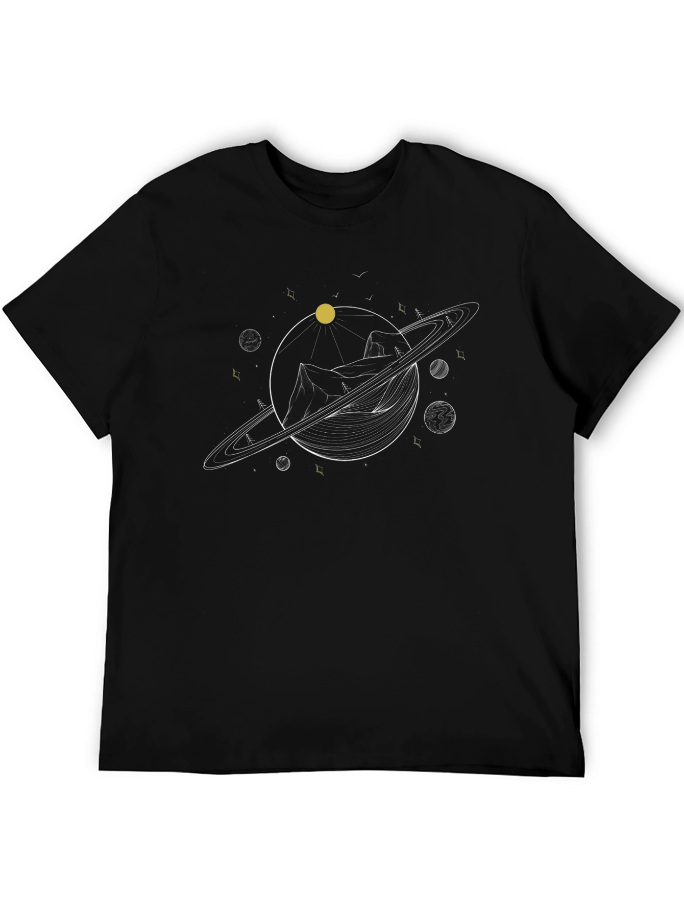 Mens Black T-shirt - Mountain Planet Design
