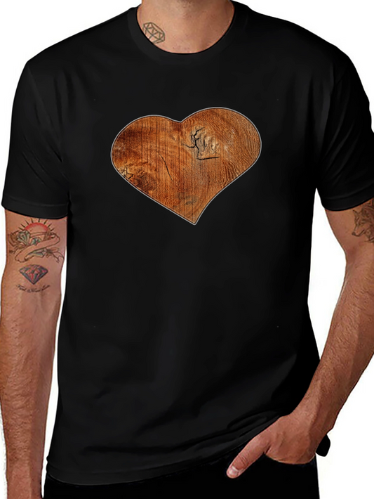 Wood Heart Graphic Print Black T-Shirt