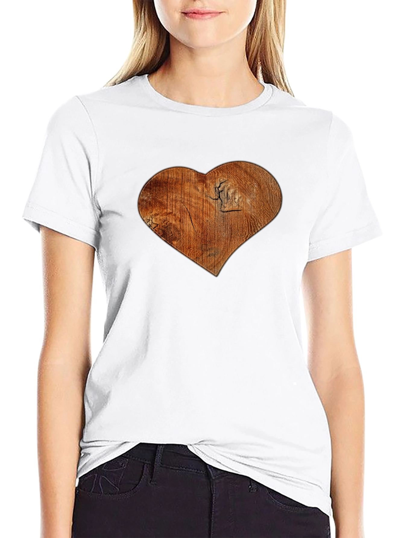 Wood Heart Graphic Print Black T-Shirt