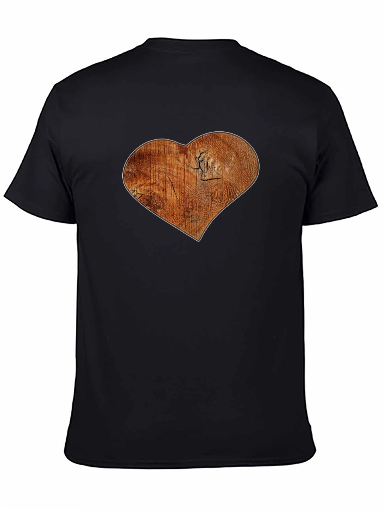 Wood Heart Graphic Print Black T-Shirt