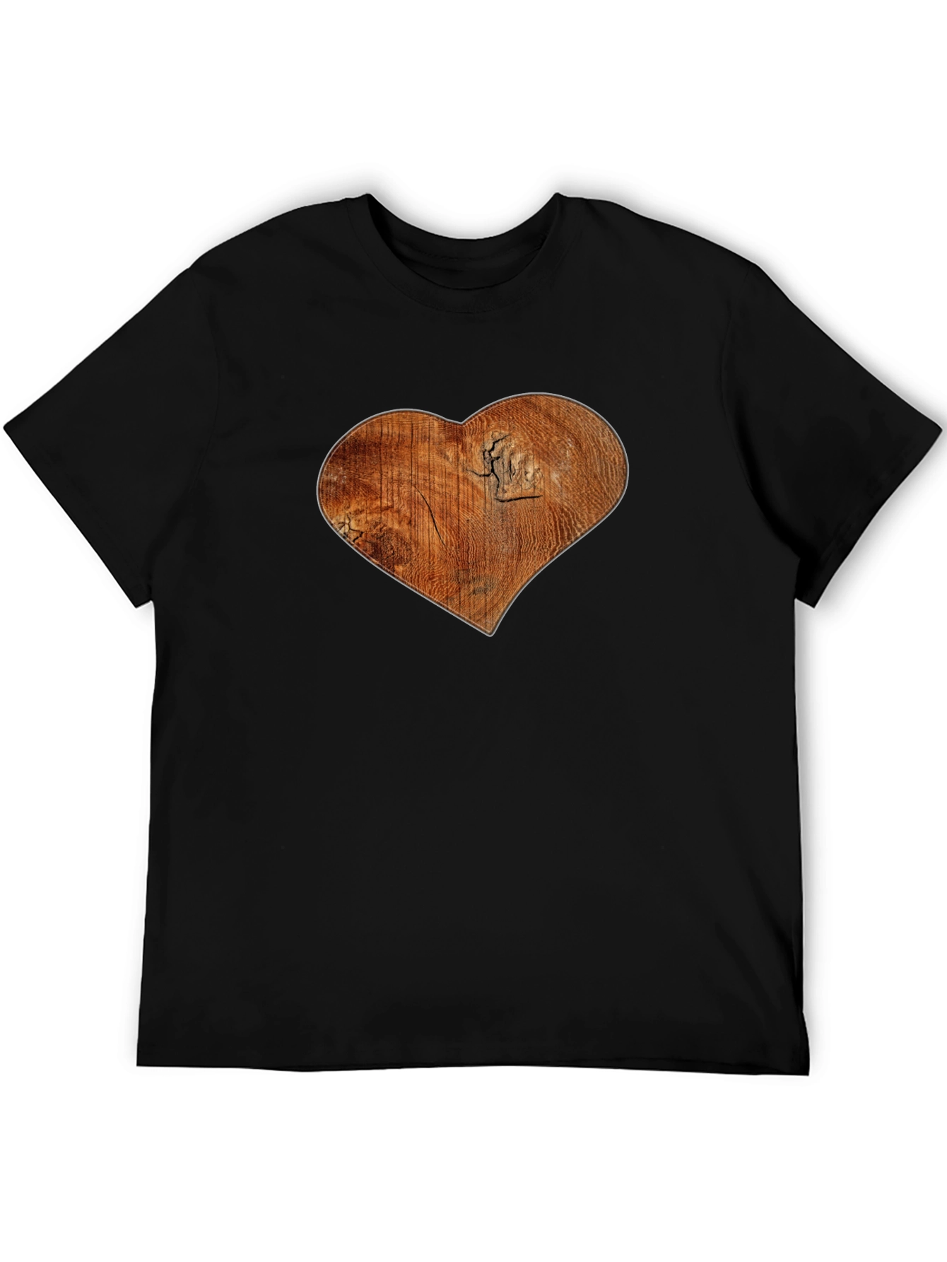 Wood Heart Graphic Print Black T-Shirt
