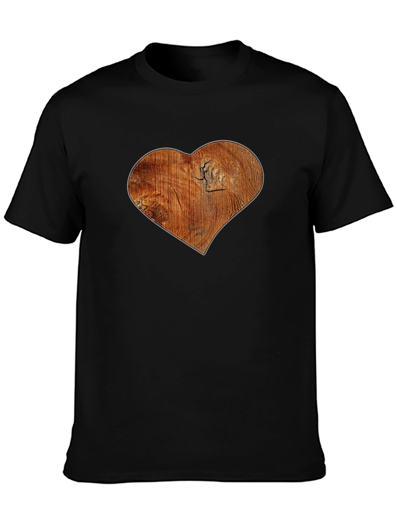 Wood Heart Graphic Print Black T-Shirt