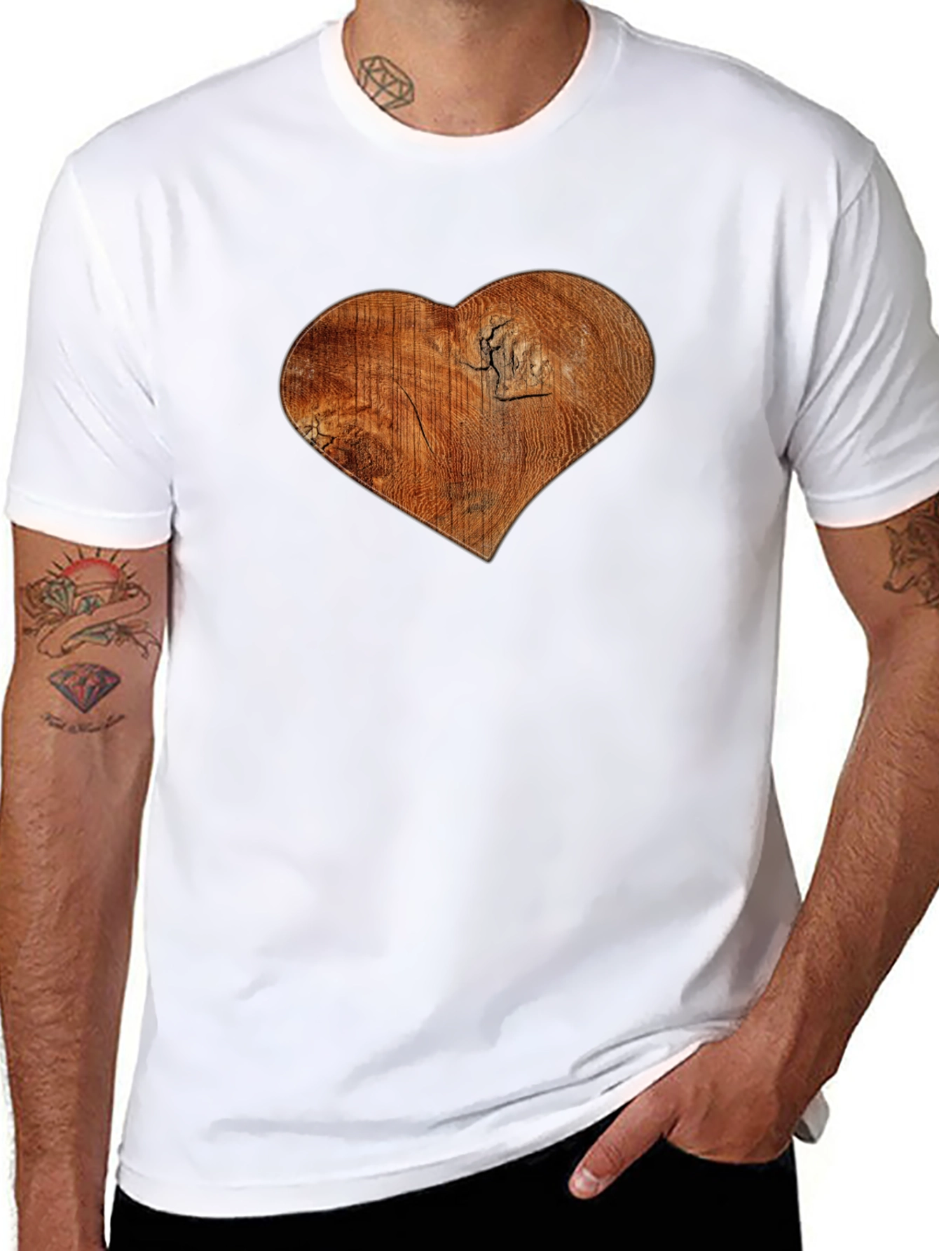 Wood Heart Graphic Print Black T-Shirt