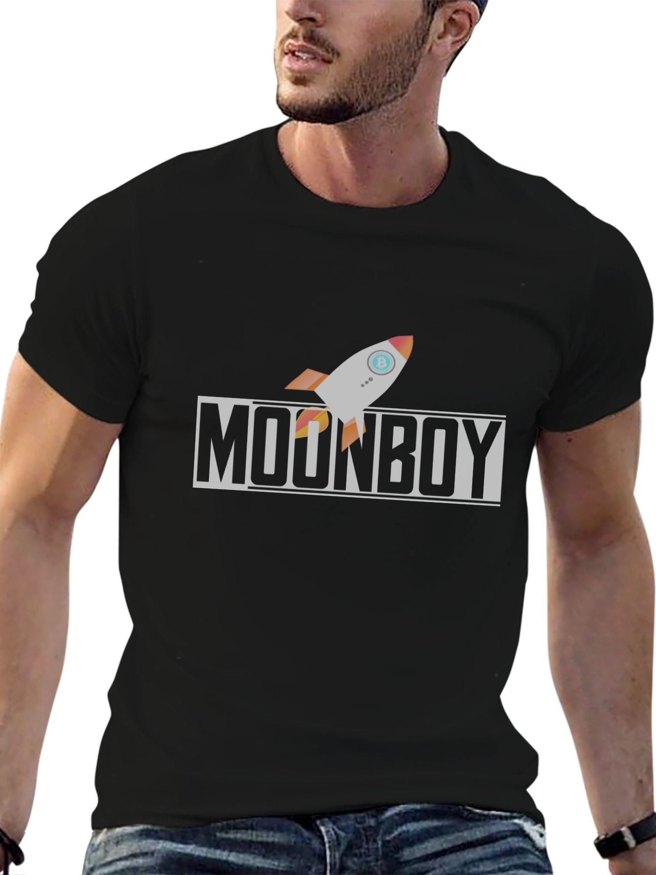 Moonboy Bitcoin Rocket Black T-Shirt