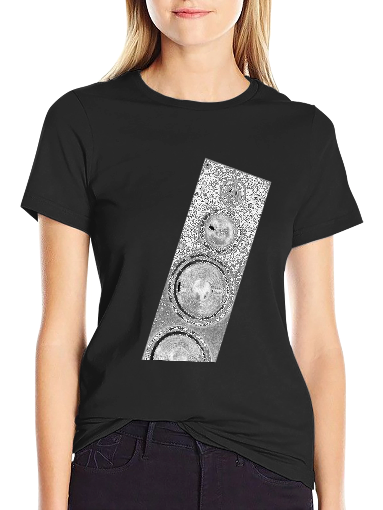 Abstract Silver Speaker Graphic Black T-Shirt