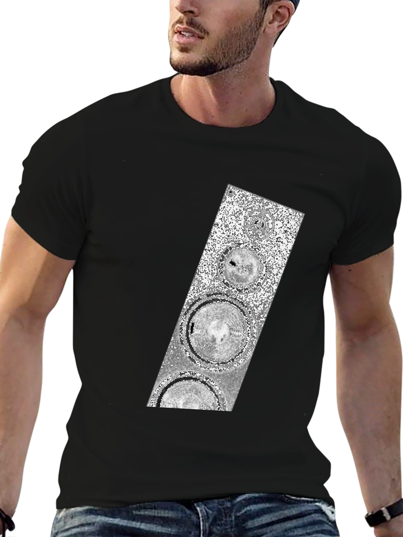 Abstract Silver Speaker Graphic Black T-Shirt