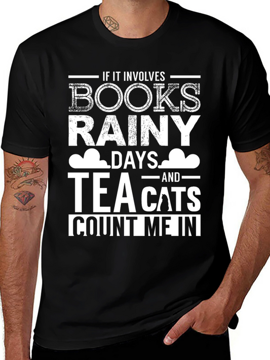 Books Rainy Days Tea Cats T-Shirt